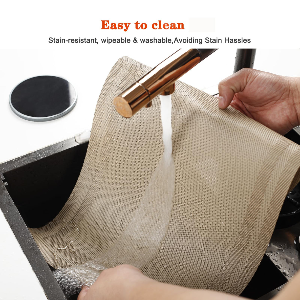 Bxzandya Placemats Set of 8,Washable,Heat and Stain Resistant Indoor/Outdoor Place mats,Vinyl Woven Non Slip Table Mats for Restaurant Table Protection,PVC Placemats(Beige,8PCS) BxzanDya