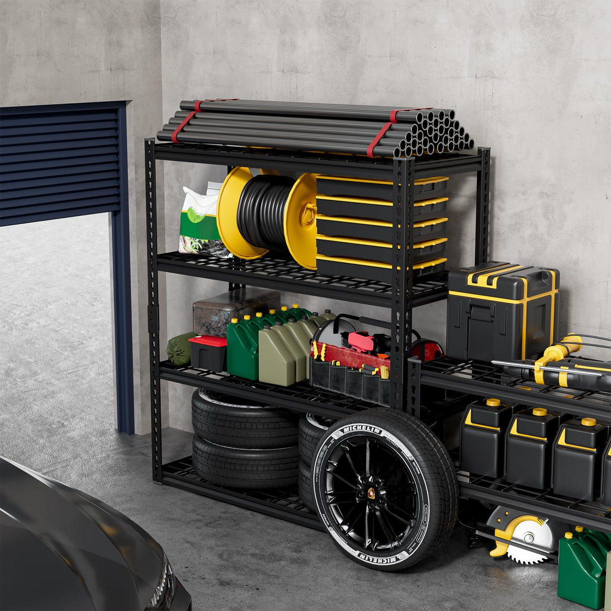 cynnda 4-Tier 40" W X 20" D X 60" H Garage Storage Shelves 2200LBS Garage Shelving Heavy Duty Adjustable Units Rack Metal Utility Shelf(Black) cynnda