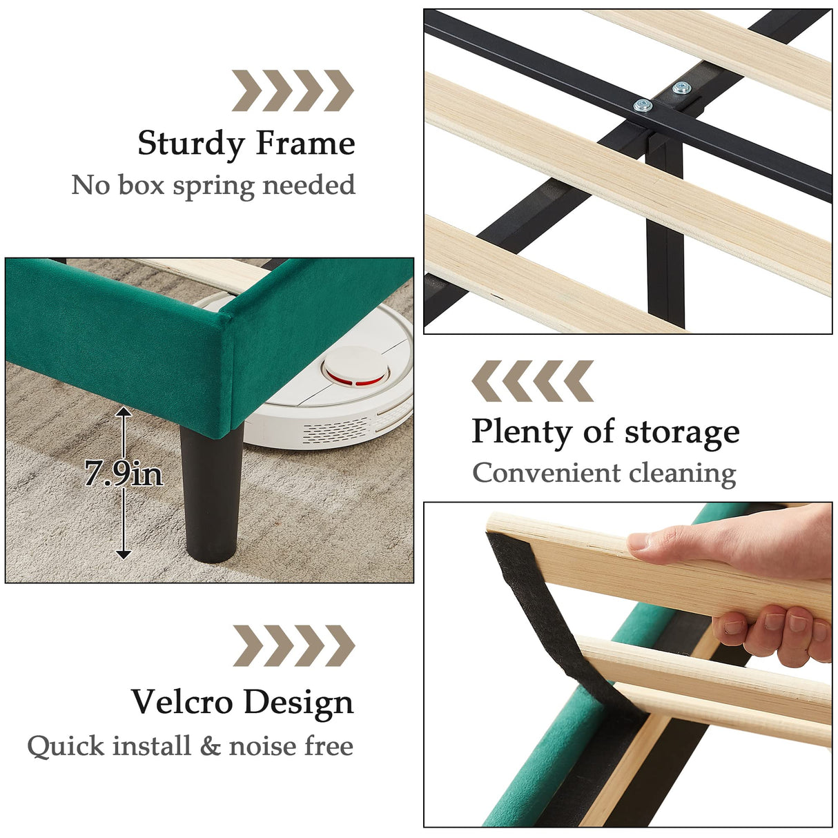 VECELO Twin Upholstered Platform Bed Frame with Tufted Adjustable Headboard/Mattress Foundation/Wood Slat Support,Easy Assembly,Dark Green VECELO