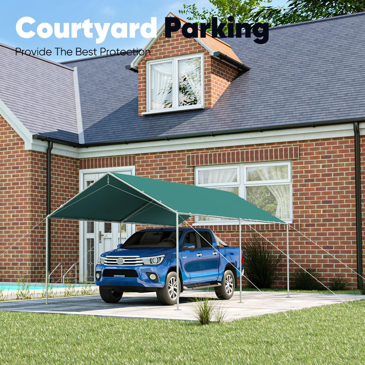 Quictent 10X20ft Upgraded Heavy Duty Carport Car Canopy Party Tent with 3 Reinforced Steel Cables-Green Quictent