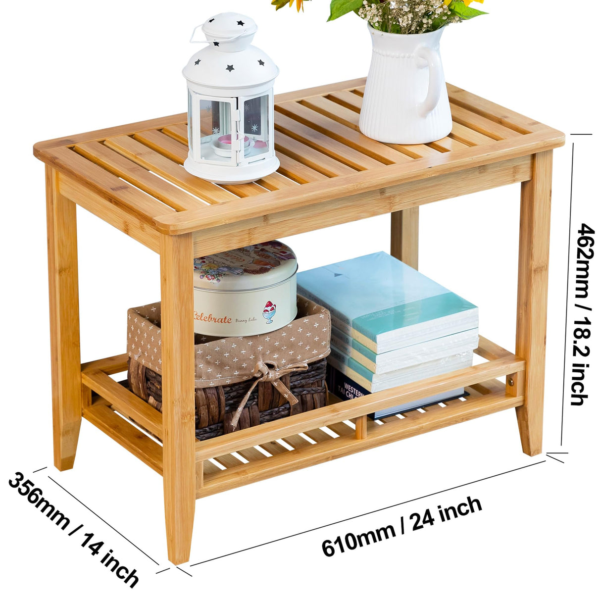 Forevich Bamboo Shower Bench Stool Bathroom Shower Chair Seat with Storage Shelf Spa Bath Foot Rest for Insider Shower Bathtub Elderly and Disabled Natural Forevich