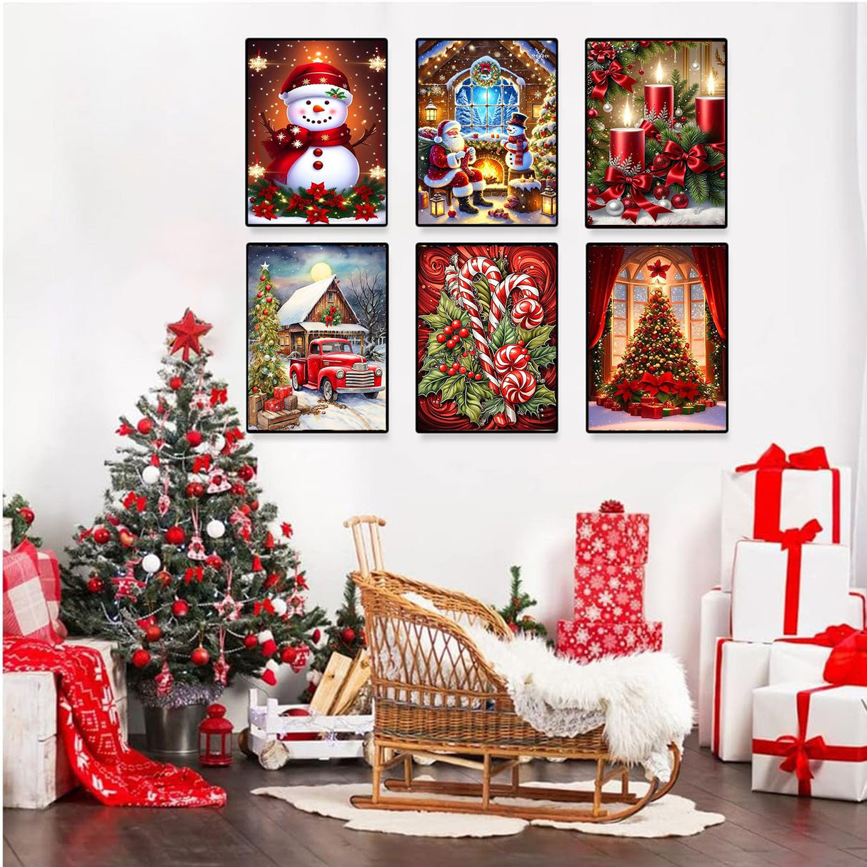 6 Pack Christmas Diamond Art Kits for Adults - Christmas 5D Diamond Painting, Gem Art for Adults, Gem Painting Kits for Wall Home Decor Arts Craft 12x16inch ajepon