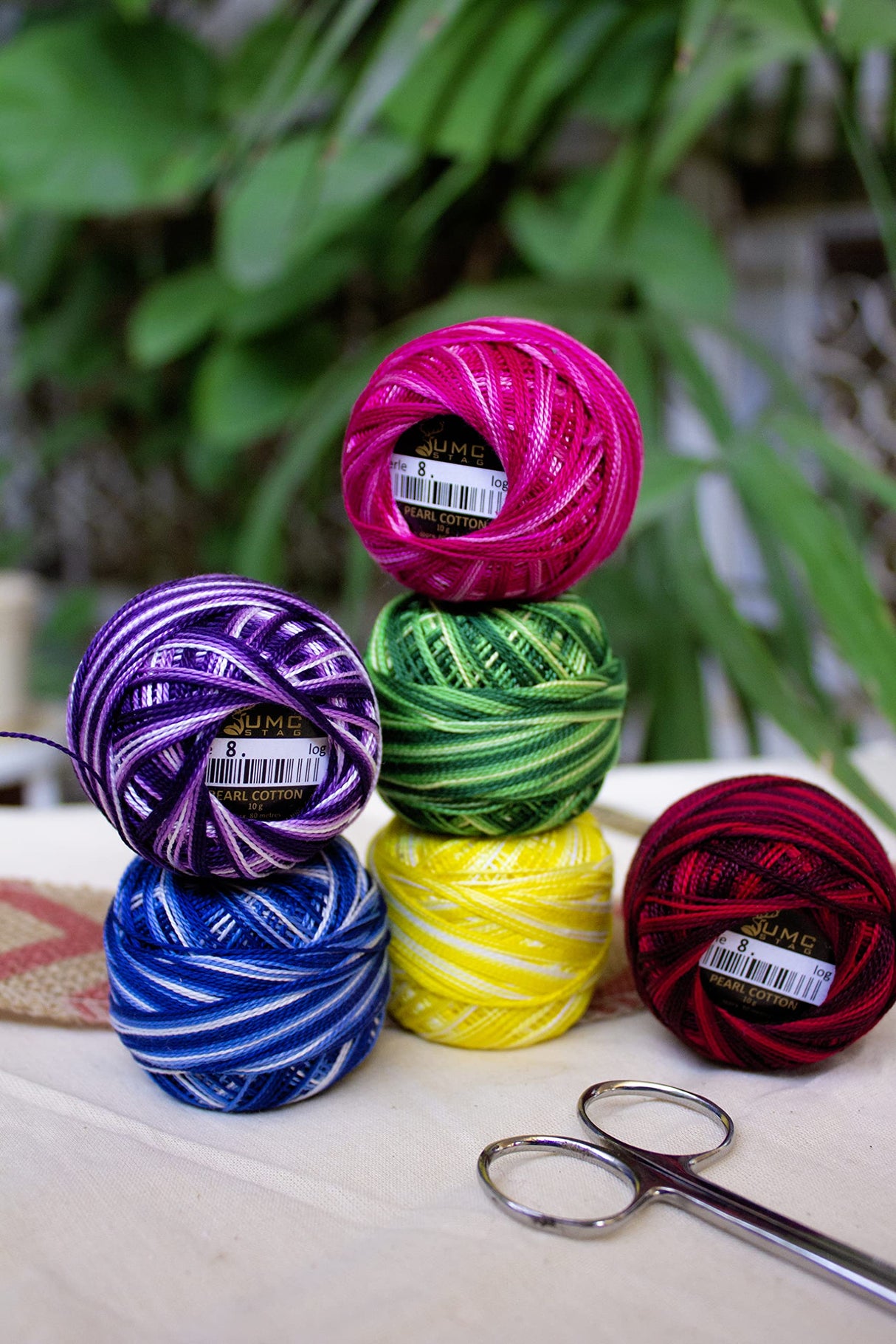 UMC STAG 6 Balls Variegated Colours Premium Pearl Cotton Embroidery Thread Size 8 | 100% Egyptian Cotton Crochet Yarn | Cross Stitch Embroidery Yarn | Oeko TEX Certified | 10g Per Ball (Variegated) UMC STAG
