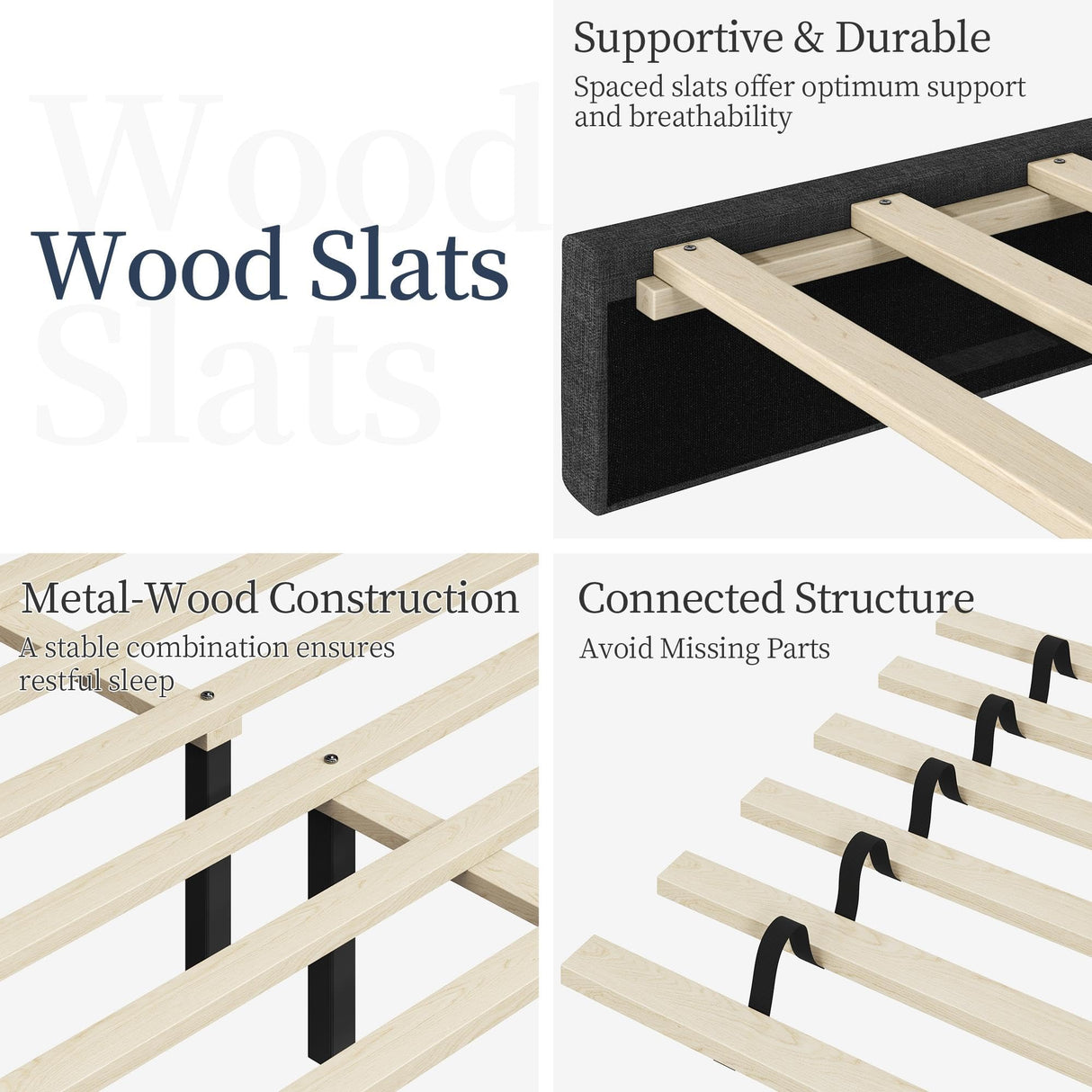 Yaheetech Upholstered Bed Frame, Modern Full Bed Platform with Square Stitched&Button Tufting Headboard Height Adjustable, Wooden Slats Support, No Box Spring Needed, Full Size, Dark Gray Yaheetech