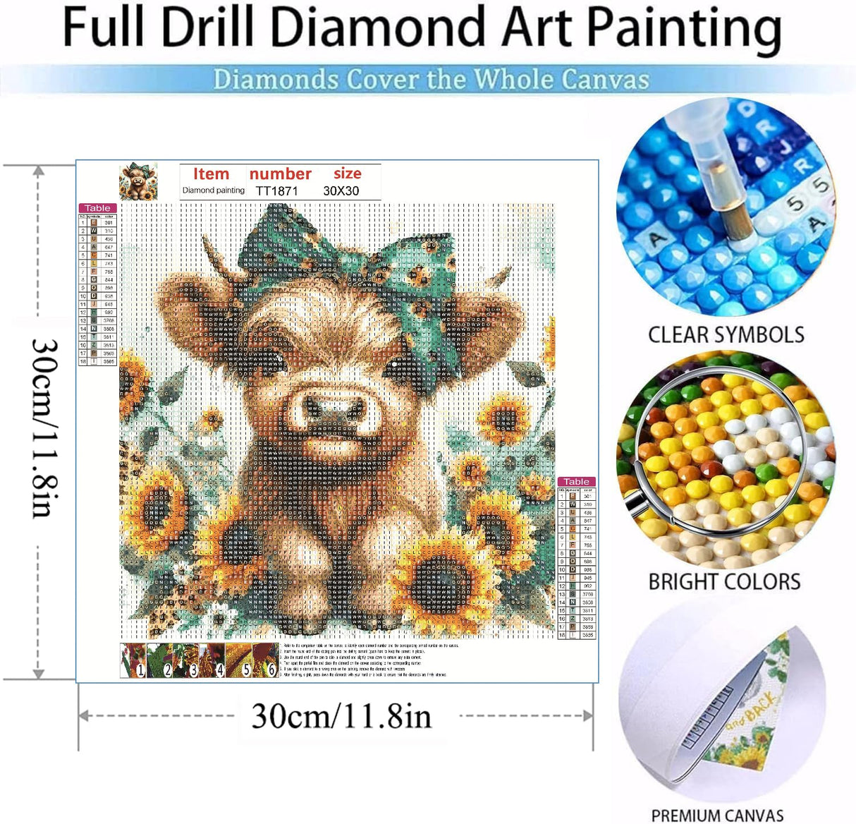 MOMDEDP Diamond Painting Kits for Adults, 5D Cow and Flower Full Drill Diamond Art, DIY Highland Cow Diamond Art Kit Animal Gem Art for Home Wall Decor 12 X12 inch MOMDEDP