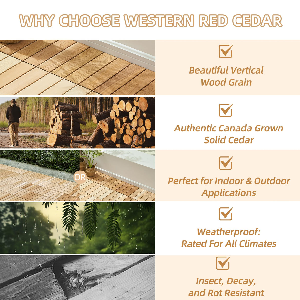 bingaai 10 Pcs Cedar Wood Interlocking Deck Tiles 12" x 12", Cedar Sauna Floor Mat Natural Finish, Wooden Floor Tiles for Balcony, Backyard, Sauna, Patio, Spa Floors, Indoor and Outdoor Use bingaai