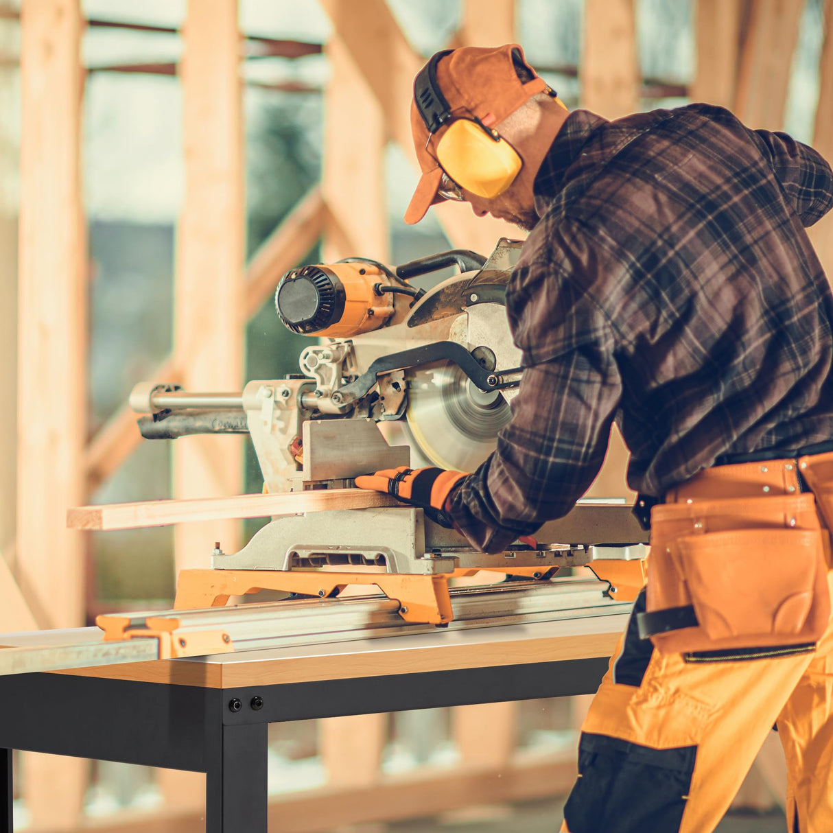 Adjustable Workbench 48" 2000 Lbs Load Capacity Heavy Duty Wood Work Bench, Smooth Surface Work Table for Garage, Workshop, Office, Home, Commercial Antifir