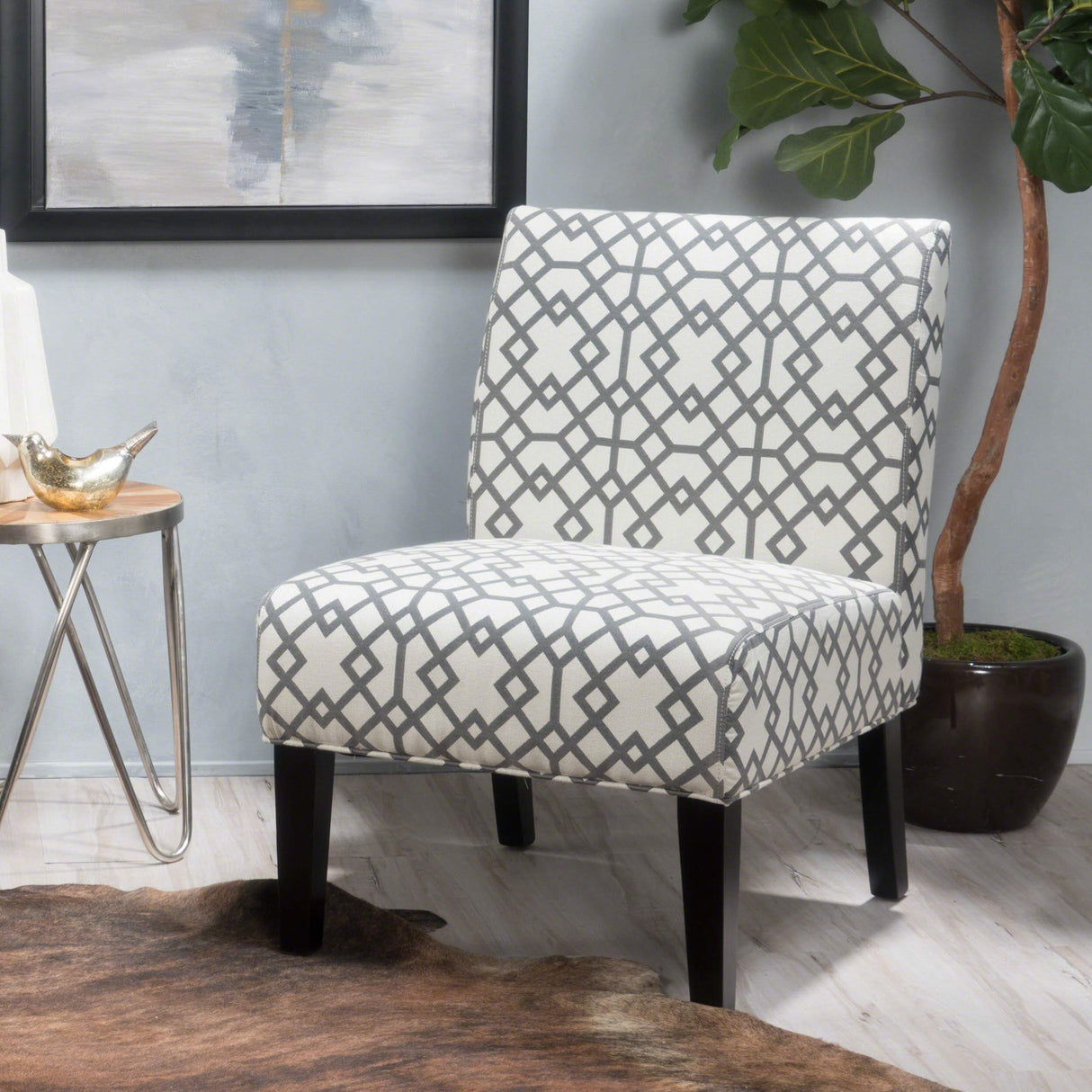 Christopher Knight Home Kassi Fabric Accent Chair, Grey Geometric Patterned Christopher Knight Home