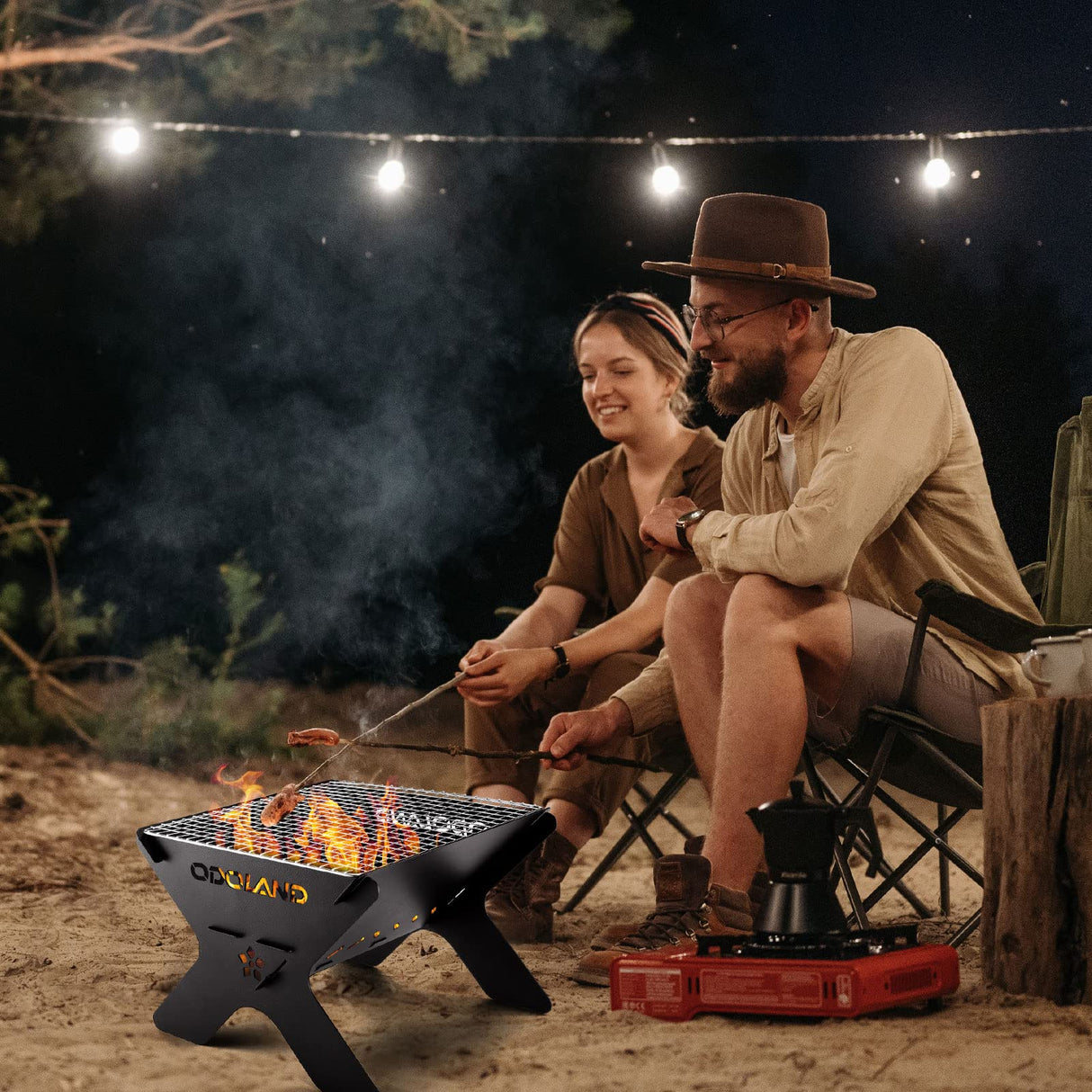 Odoland Camping Campfire Grill, Portable Folding Charcoal Grills, Backpacking BBQ Grill, Heavy Duty Firepit Grill with Carry Bag for Outdoor Cooking, Bonfire, Patio, Backyard Odoland