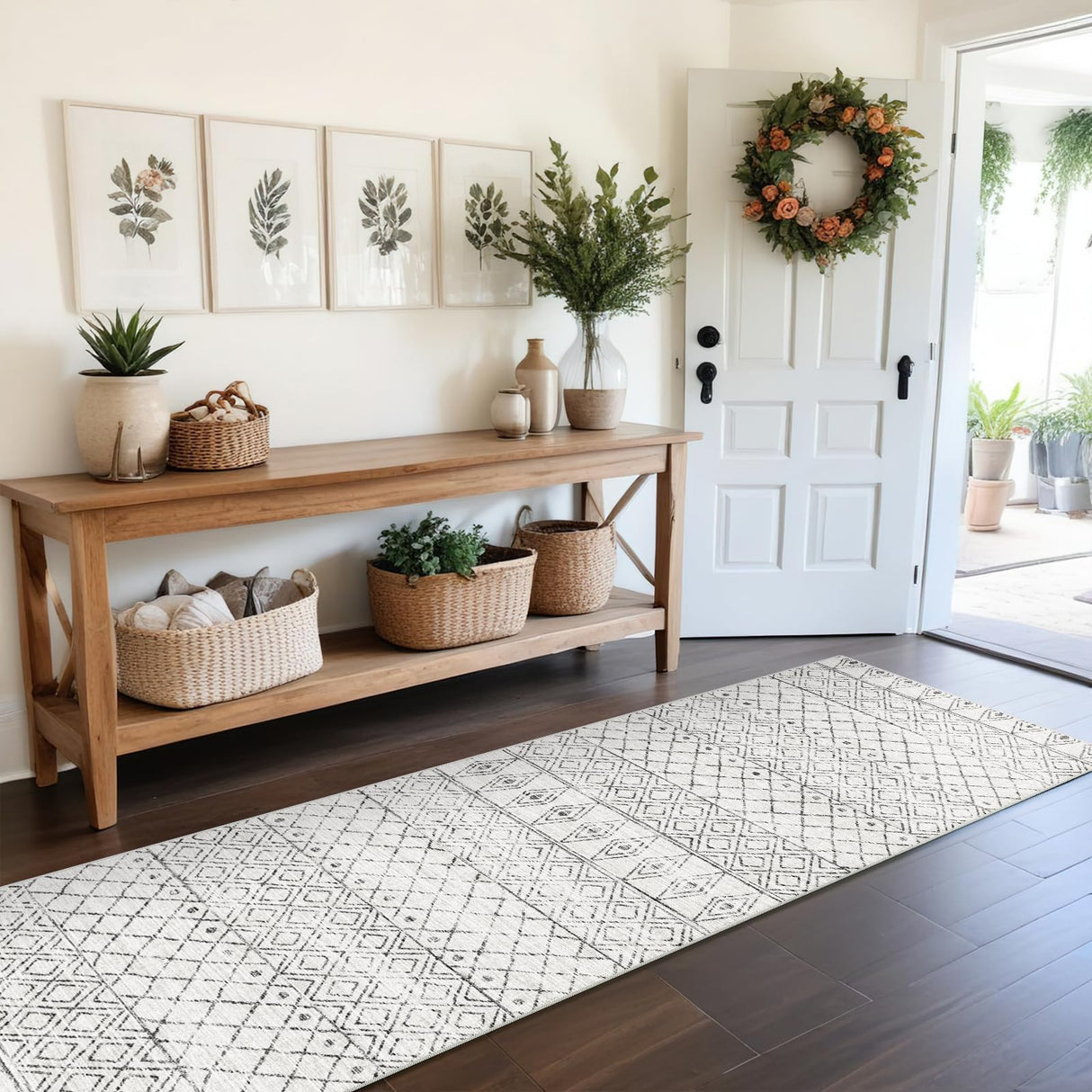BYYVOO Hallway Runner Rug Washable 2'6"x8': Moroccan Non Slip Runner Rugs Soft Indoor Floor Carpet Low Pile Mat with Rubber Backing for Living Room Kitchen Bedroom 2'6"x8' Geo Grey BYYVOO