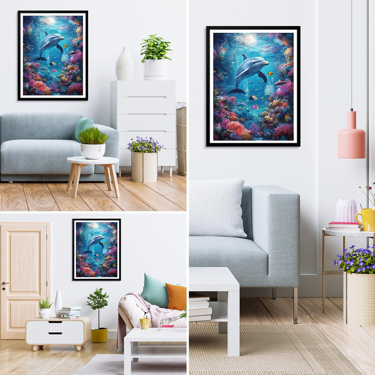 MXJSUA Ocean Dolphin Diamond Painting Kits for Adults, 5D Underwater World Diamond Art Kits for Beginners, DIY Full Drill Crystal Gem Painting Kits for Home Wall Decor 12x16 Inch MXJSUA