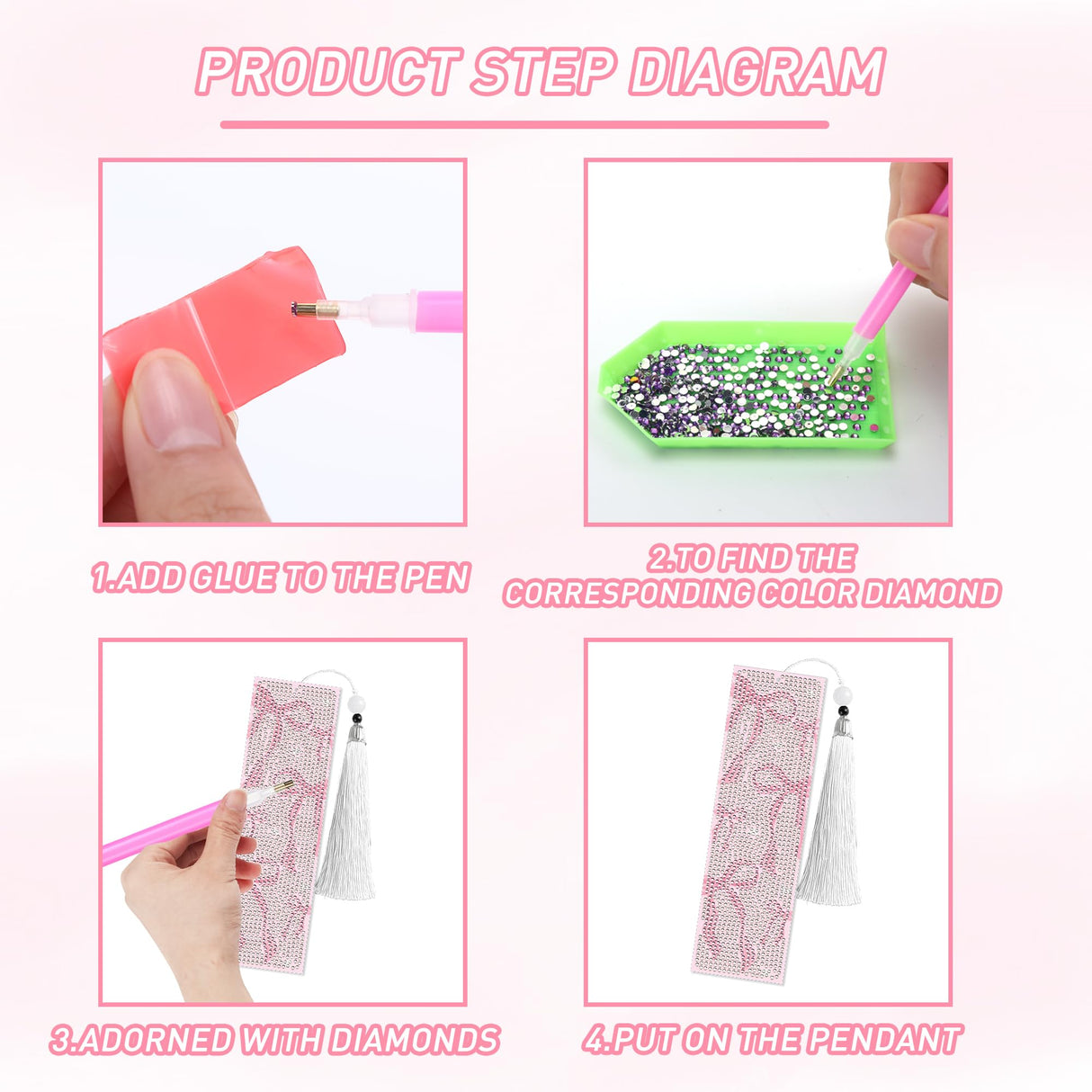 8 Pcs Bow Diamond Art Bookmarks Kit with Tassels, Cute Pink Diamond Painting Bookmarks for Women Book Lovers, DIY Bookmark Making Kit for Adults Beginners Aesthetic Crafts CRASHOT