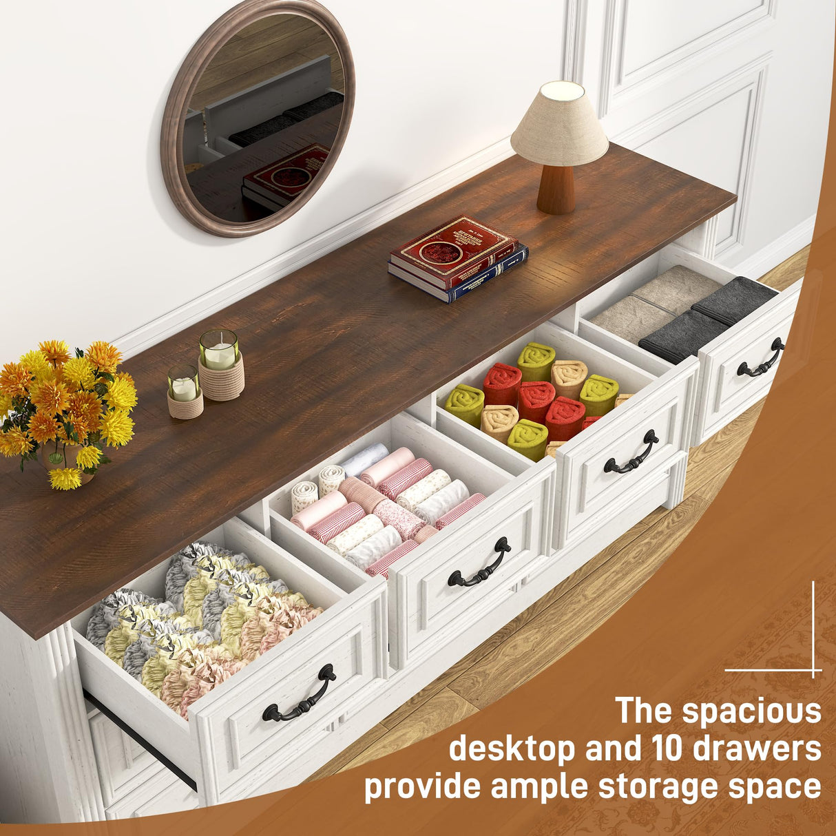 chartustriable Farmhouse 12 Drawer Dresser for Bedroom, 63” Wood Chest of Drawers with Rustic Handles, Wide Closet Dressers Organizer, Living Room, Hallway, Bedroom Furniture, Antique White chartustriable