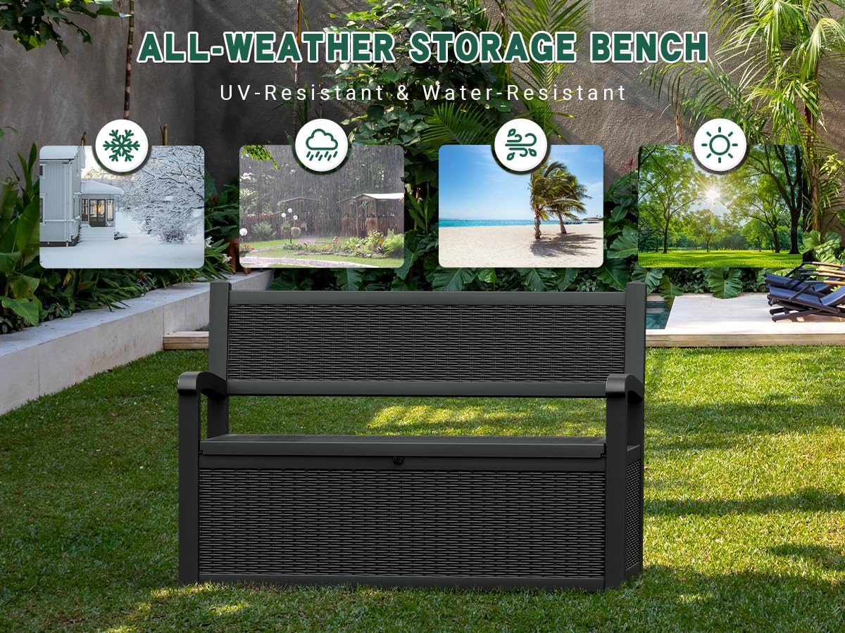 GULAIMOAO 80 Gallon Outdoor Storage Box, Deck Box with Waterproof and UV Resistant, Resin Patio Furniture with Lockable for Garden Tools and Pool Supplies, Black GULAIMOAO
