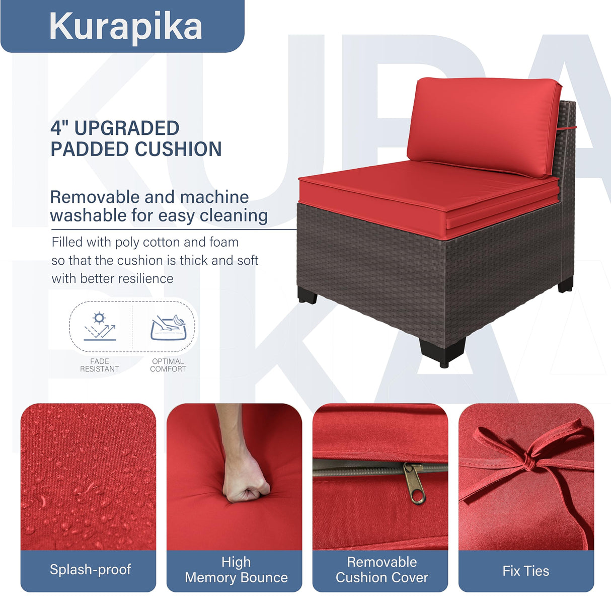 Kurapika 12 Pieces Patio Furniture Set, Rattan Wicker Outdoor Conversation Sets, Outdoor Furniture Sectional Sofa Set w/4 Inch Cushion and Glass Coffee Table(Red) Kurapika