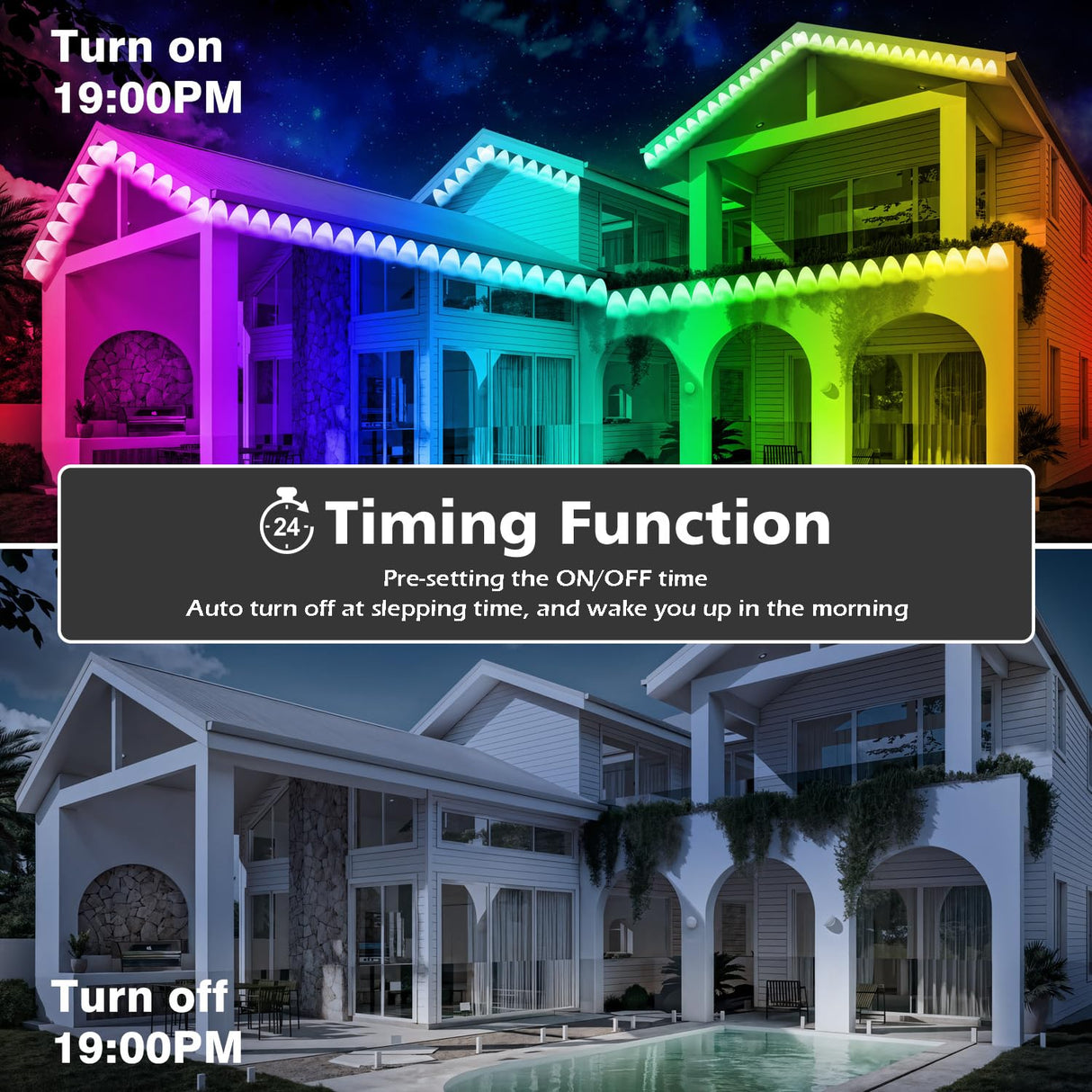 300FT Permanent Outdoor RGB Lights - IP67 Waterproof with Smart App Control Remote, DIY Scene Modes, Music Synchronization, Eaves Light for Garden Decor, Deck, Christmas, Party, Party, Halloween,Roof FBZ