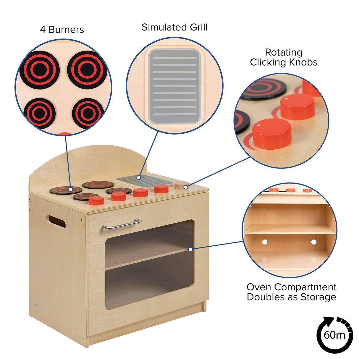 EMMA + OLIVER Children's Wooden Kitchen Stove with Turnable Knobs for Commercial or Home Use EMMA + OLIVER