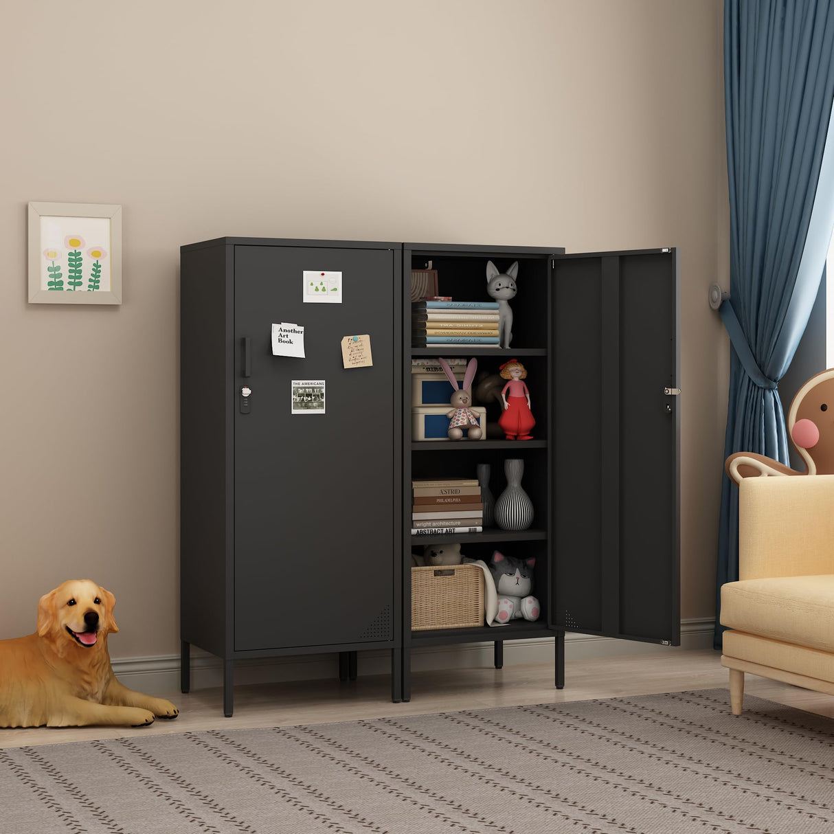 Steehoom Metal Locker Lockable Bathroom Storage Cabinet Black 4 Tier Employee Lockers for Home, School, Office, Garage (Black, H49.21'') Steehoom