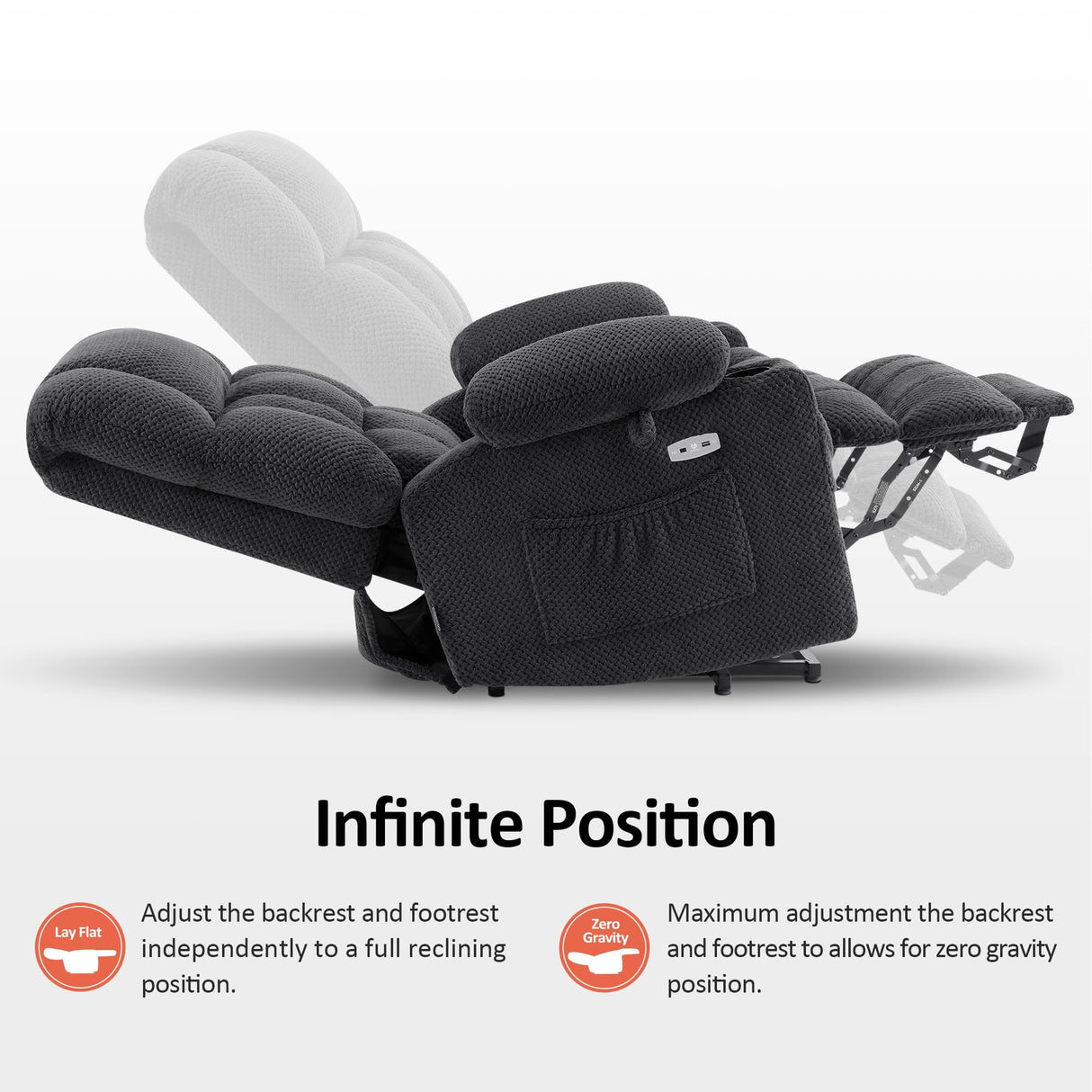 MCombo Large Dual Motor Power Lift Recliner Chair Sofa with Massage and Heat for Tall Elderly People, Infinite Position, USB Ports, Cup Holders, Fabric 7896 (Dark Gray, Large-Regular) MCombo