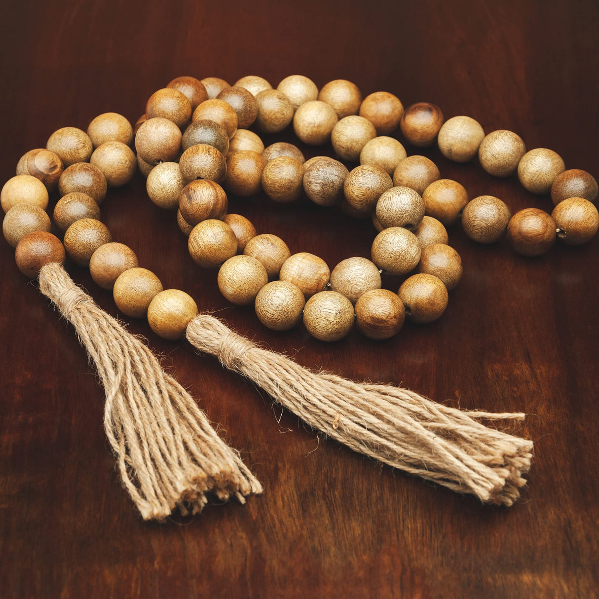 Nanalou Wood Bead Garland | Add a Touch of Boho Style to Your Farmhouse Décor with All-Natural, Handmade Wooden Bead Garland (Walnut, Large) Nanalou