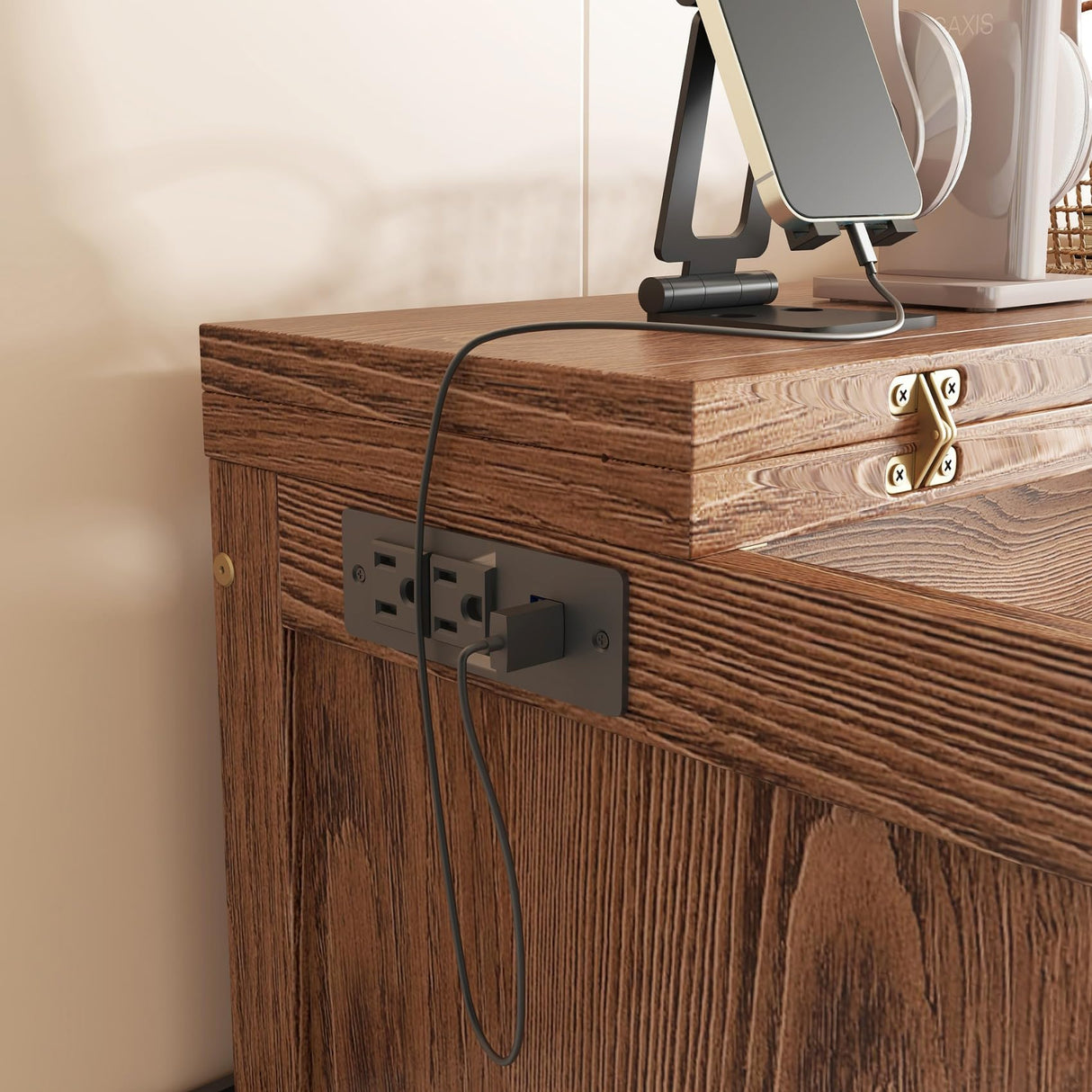 DNChuan Full Size Murphy Bed with Desk Combo and Storage Removable Shelves on Each Side, Foldable Horizontal Murphy Platform Bed Chest with USB-Port, Space Saving, Walnut DNChuan