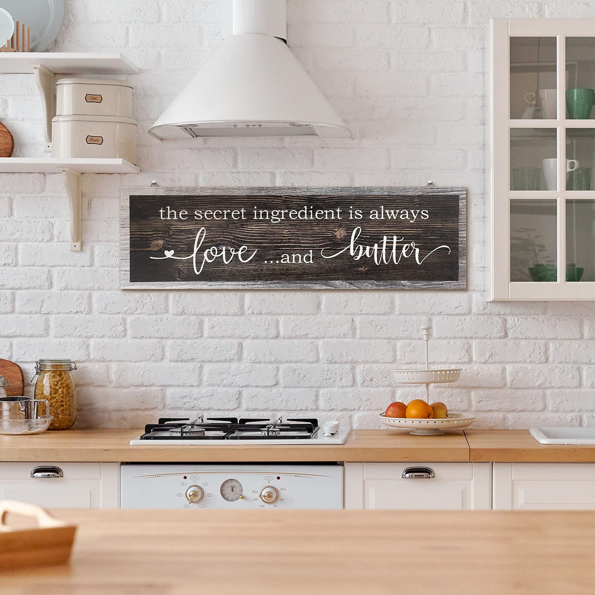 Jetec The Secret Ingredient Is Always Love and Butter Sign Funny Wood Kitchen Sign Funny Farmhouse Wall Decor Rustic Kitchen Wall Decoration, 15.7 x 4.7 Inch(Brown) Jetec