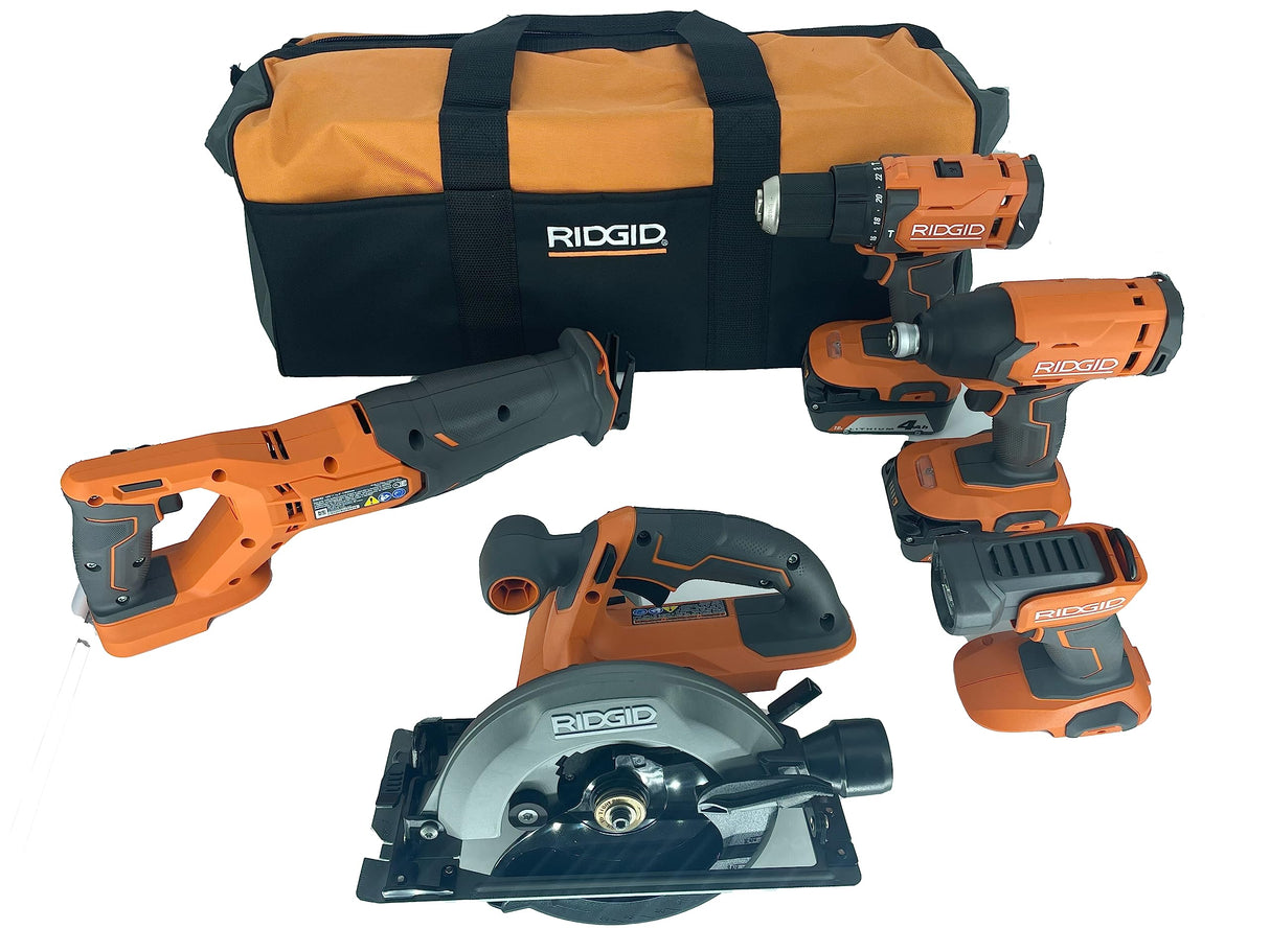 RIDGID 18V Lithium-Ion Cordless 5-Tool Kit with (2) 4.0 Ah Batteries and Charger- R9635 RIDGID