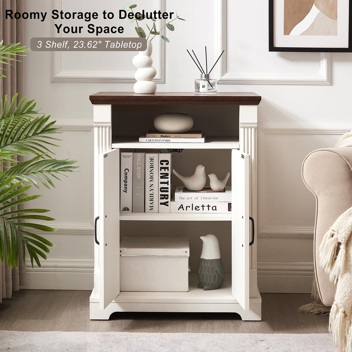 BuildHom 24" Farmhouse Storage Cabinet – Antique White Freestanding Buffet Sideboard with Barn Doors, Adjustable Shelf, Small Coffee Bar for Kitchen, Bathroom & Living Room BuildHom