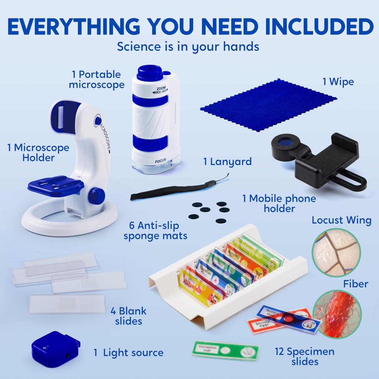 Klever Kits Microscope Explorer Set for Kids, 2 in 1 Science Experiment Toy with Portable Microscope and 12 Specimen Slides, 60X-180X, Educational Toys for Kids Aged 5+ Klever Kits