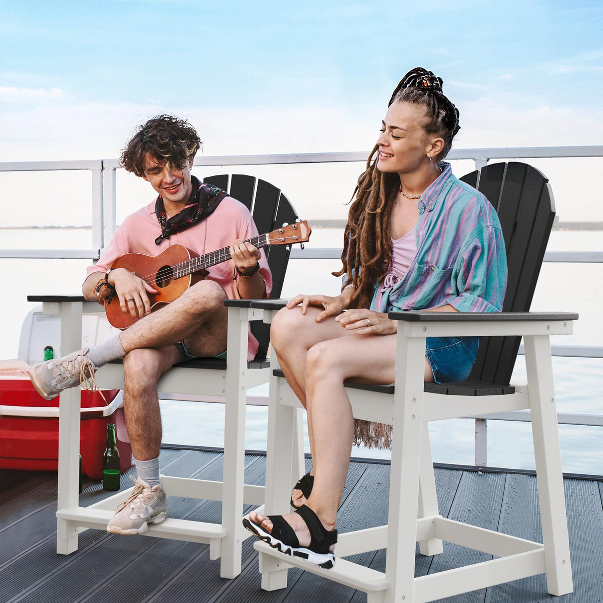 OTSUN Tall Adirondack Chairs, Outdoor Balcony Chair, Patio Bar Stool Chair with Widened Arms, High Back, Footrest, 400lbs, All-Weather Bar Height Chair for Garden, Yard, Backyard OTSUN