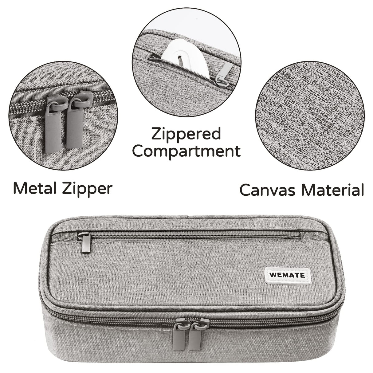 WEMATE Large Pencil Case Aesthetic,Big Capacity Canvas Pencil Pouch with Zipper, Pencil Case for Women & Men, Marker Pen Case,Portable Stationery Pencil Bag for Office Light Grey WEMATE