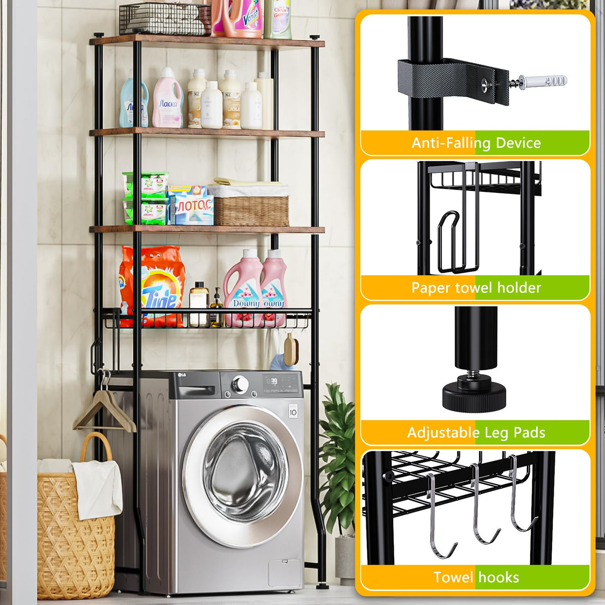 Over-The-Toilet Storage Shelf,4-Tier Bathroom Organizer Cabinet Rack And Storage Over Toilet With Shelf Waterproof Feet Pad And Basket,Multifunctional Space Saver Freestanding Bathroom Shelves(Brown) Mlinavn