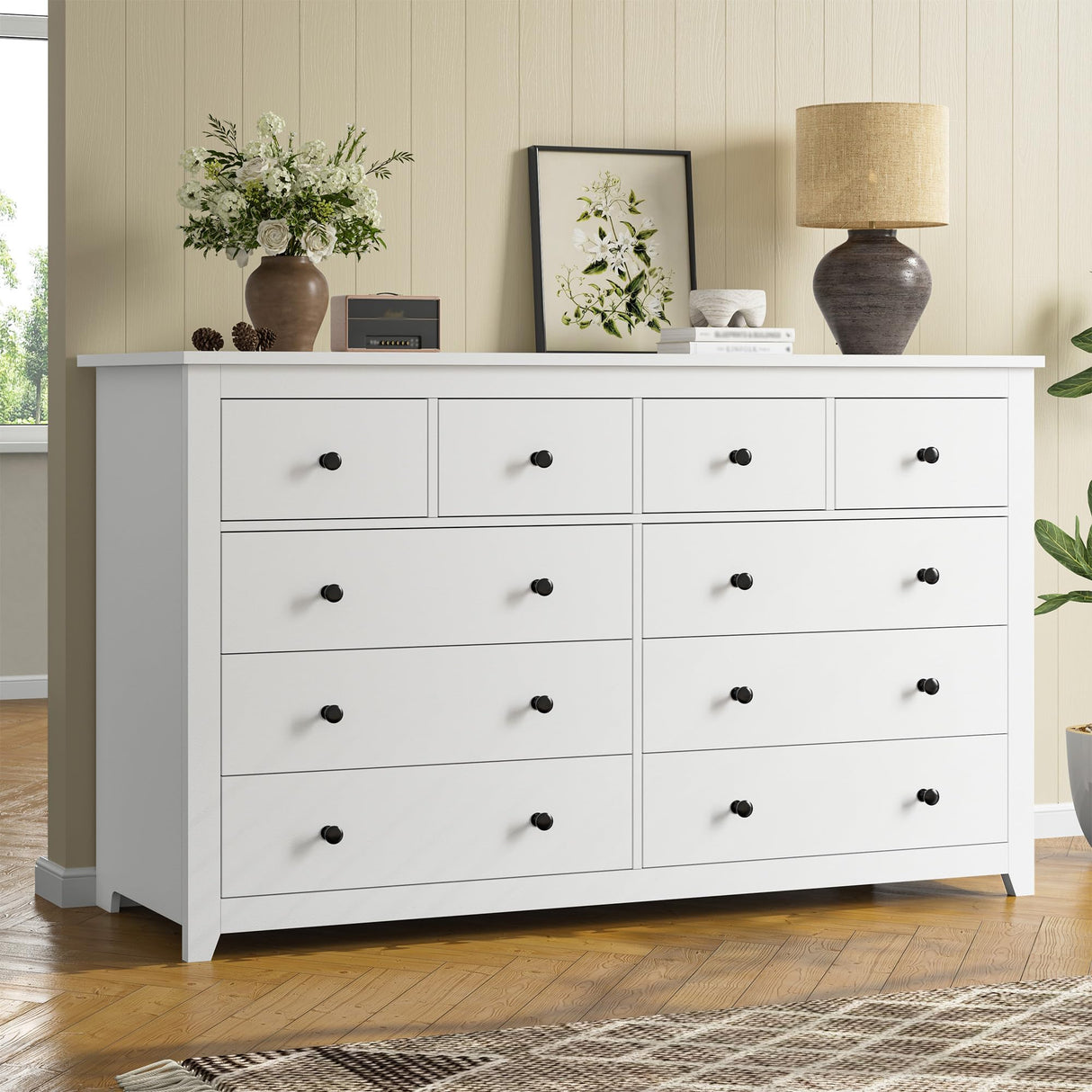 DurayLoly White Dresser for Bedroom with 10 Spacious Drawers Large Wood Dresser TV Stand for Bedroom Modern Chest of Drawers for Living Room Hallway Entryway, Smooth Slide, 15.7" D x 52" W x 36.5" H DurayLoly