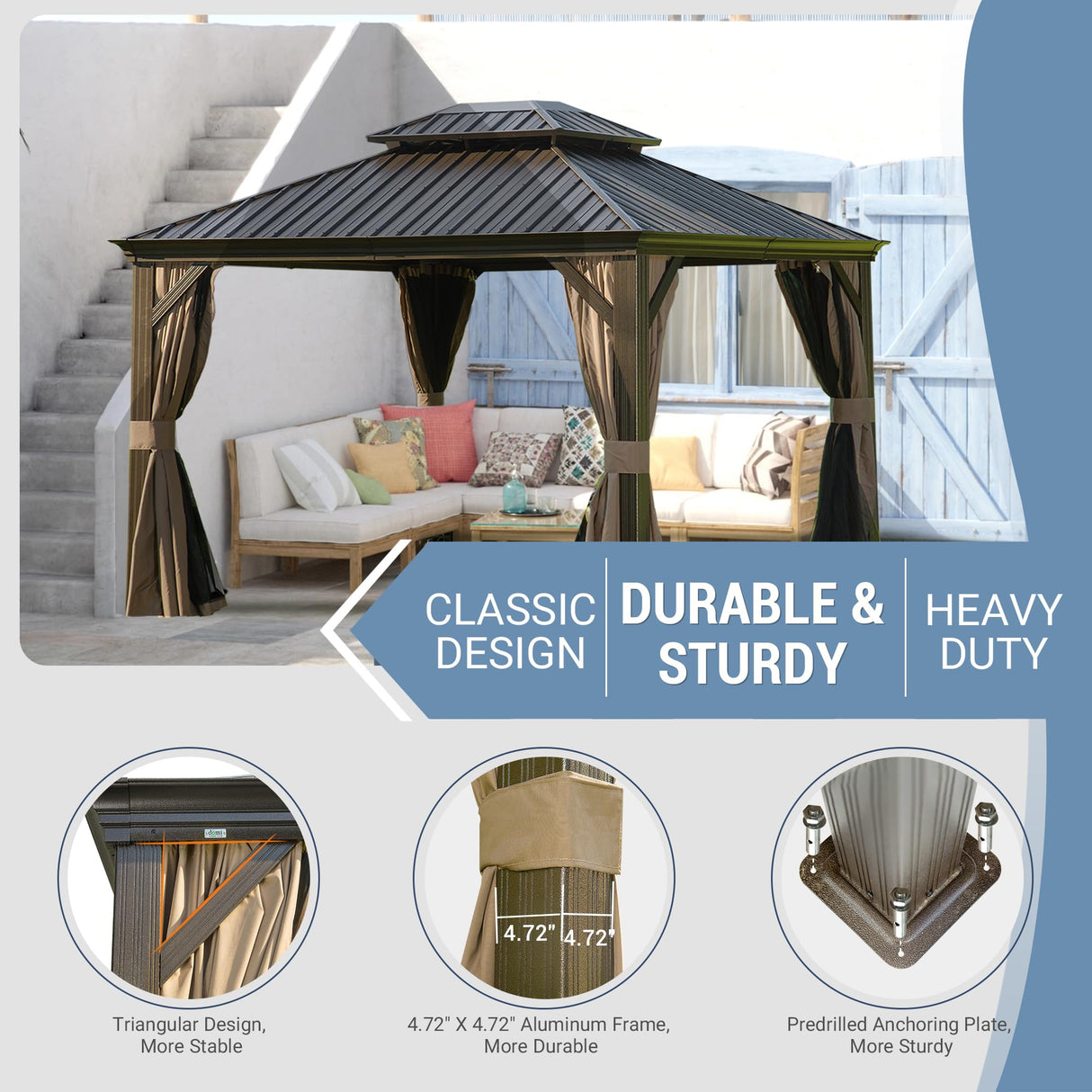 10' x 12' Hardtop Gazebo Outdoor Aluminum Gazebos Grill with Galvanized Steel Double Canopy for Patios Deck Backyard,Curtains&Netting by domi outdoor living domi outdoor living