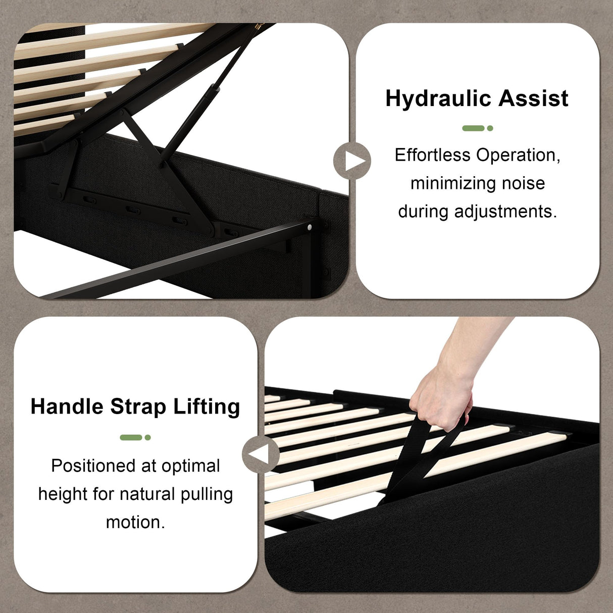 Feonase Queen Size Lift Up Storage Bed Frame, Linen Upholstered Platform Bed with Wingback Headboard, Hydraulic Storage, No Box Spring Needed, Black Feonase