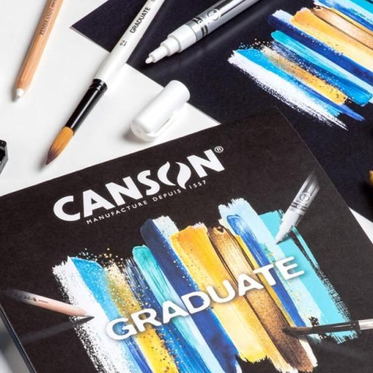 Canson Graduate Black Mixed Media Pad, Foldover, 9x12 inches, 12 Sheets - Artist Paper for Collage, Watercolor, Ink, Pencil, Marker Canson