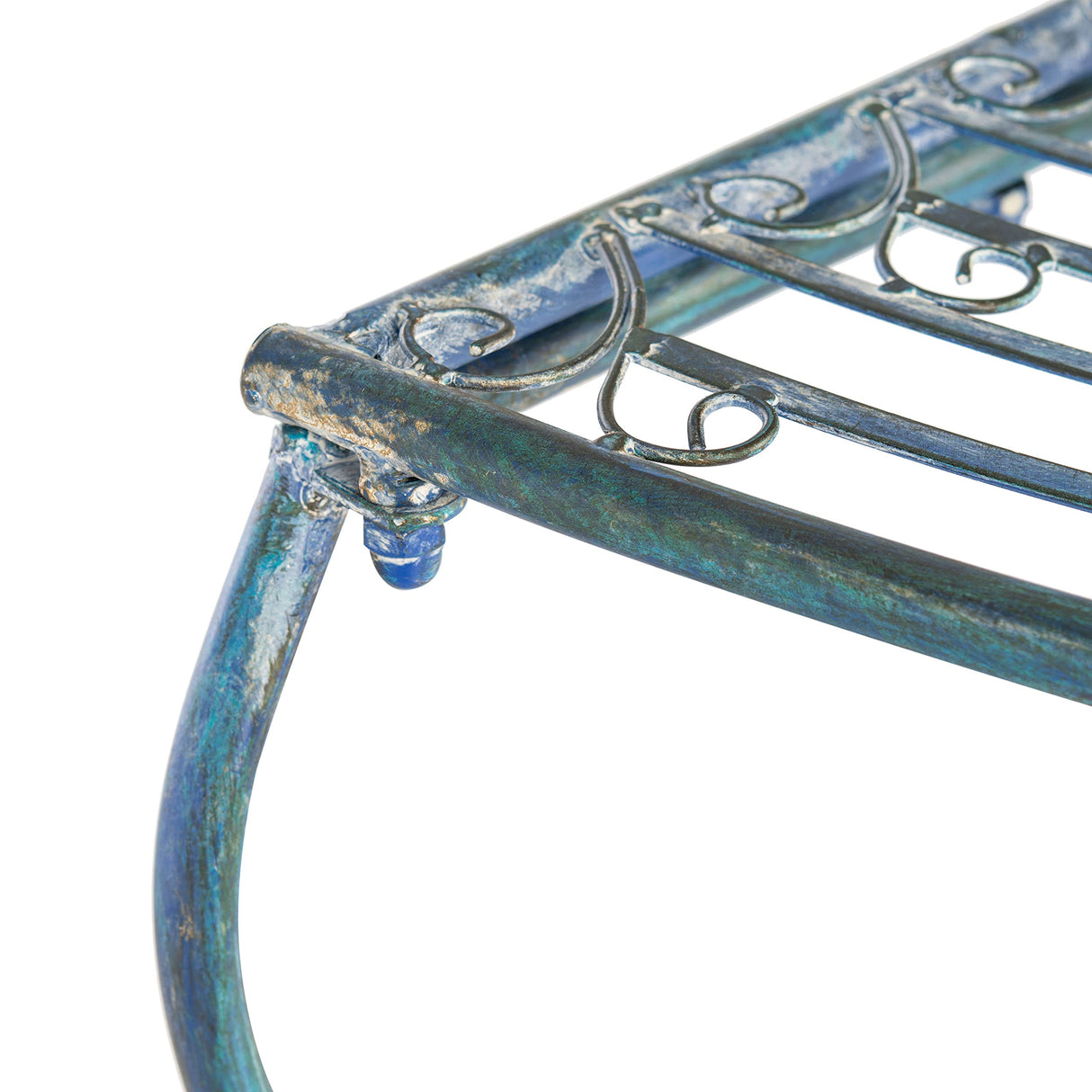 SAFAVIEH PAT5018C Outdoor Collection Abia Antique Blue Wrought Iron 50-inch Tree Bench SAFAVIEH