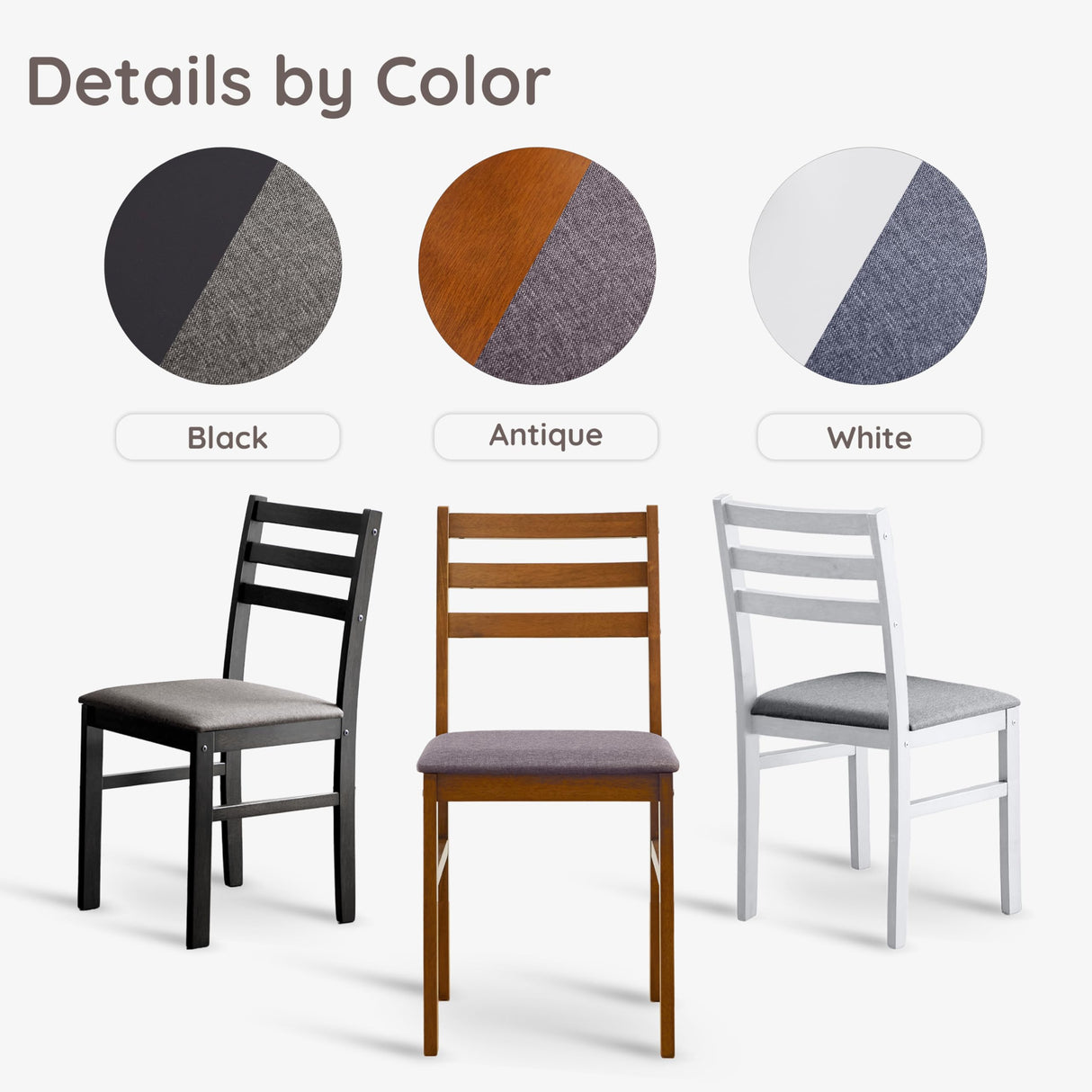 Livinia Seattle Modern Farmhouse Kitchen Dining Room Chair Set of 2, Solid Wood Fabric Upholstered Cushion Seat Wood Ladder Back Chairs (Antique) Livinia