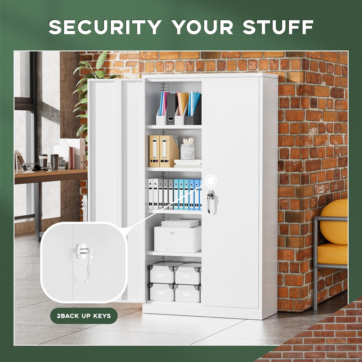 Greenvelly Metal Storage Cabinet, 72" Locking Metal Garage Storage Cabinet with Doors and 4 Adjustable Shelves, White Lockable Steel Cabinet for Home Office, Garage, Shop, School (32" W x 16" D) Greenvelly