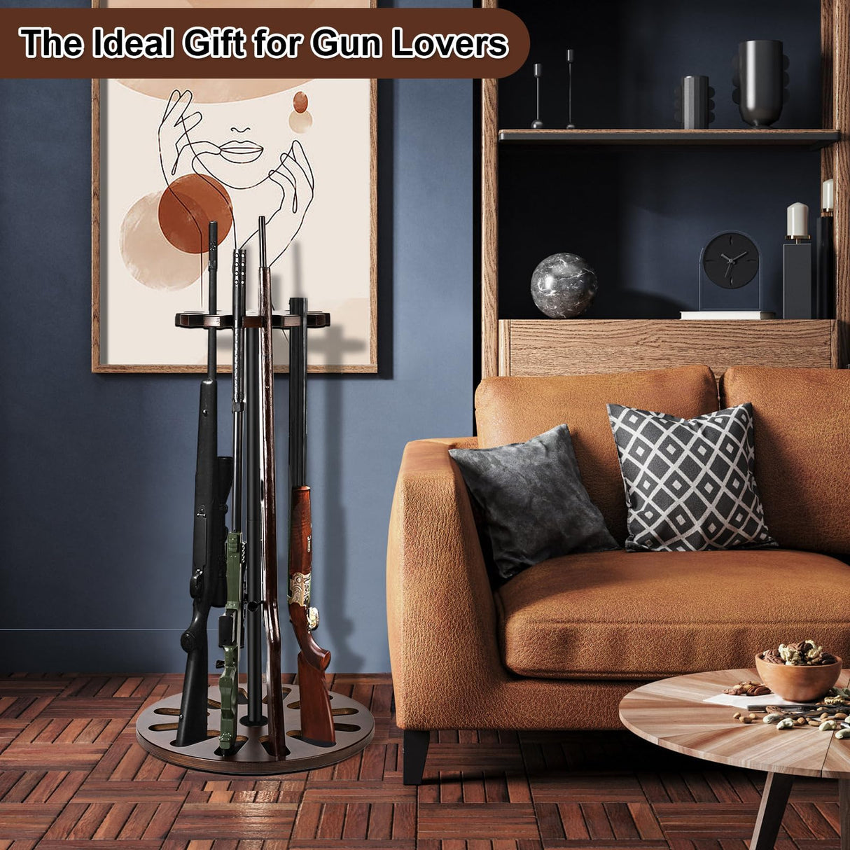 Amoard Heavy Solid Wood Rifle & Shotgun Holder, Up to 12 Gun Capacity Display Storage with Soft Padding, Indoor Gun Racks (Walnut Upgrade) amoard