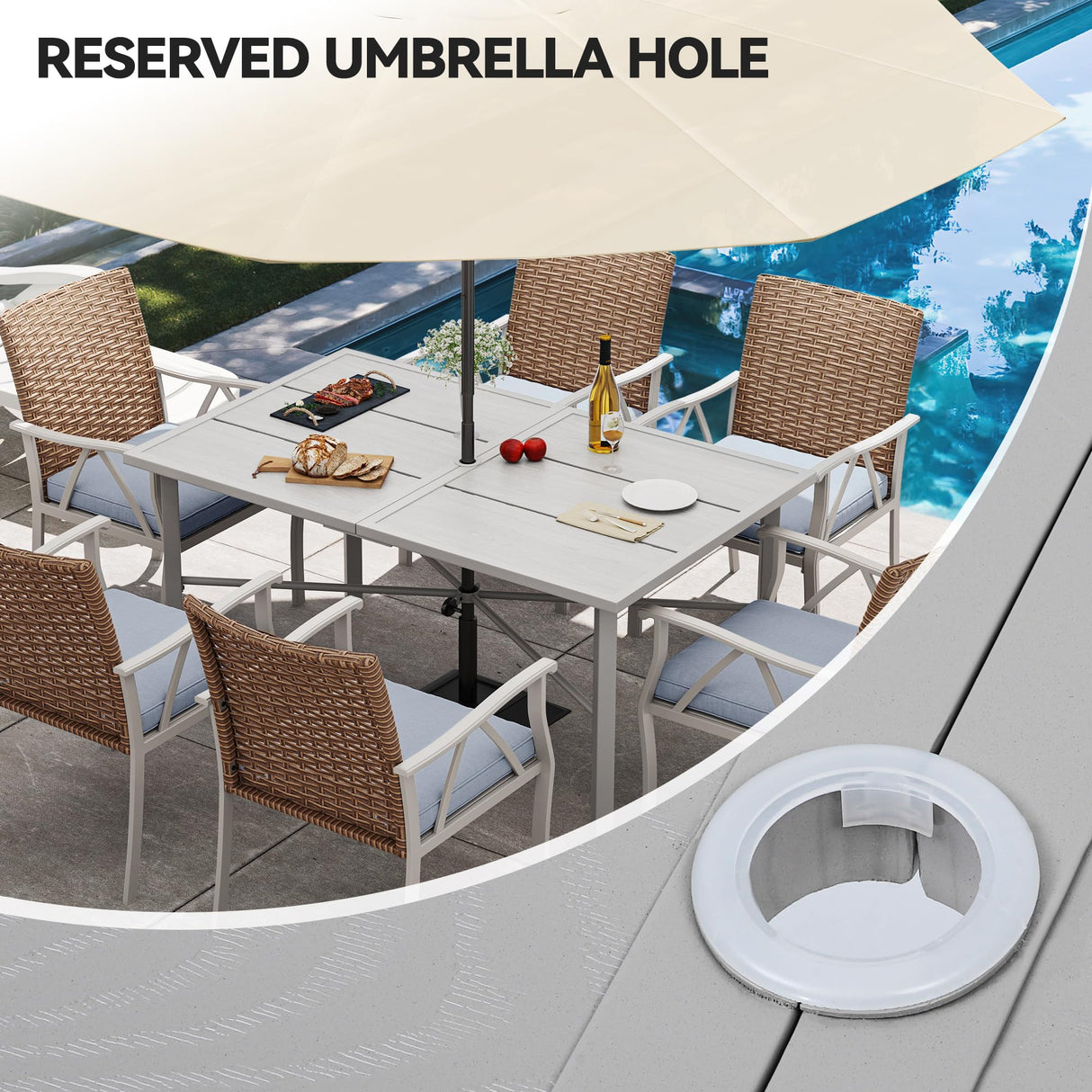 YITAHOME 59" Rectangular Outdoor Patio Dining Table for 6-Person, Outdoor Patio Dining Table with 2" Umbrella Hole and Sturdy Iron Frame Perfect for Lawn Backyard Garden, Gray YITAHOME