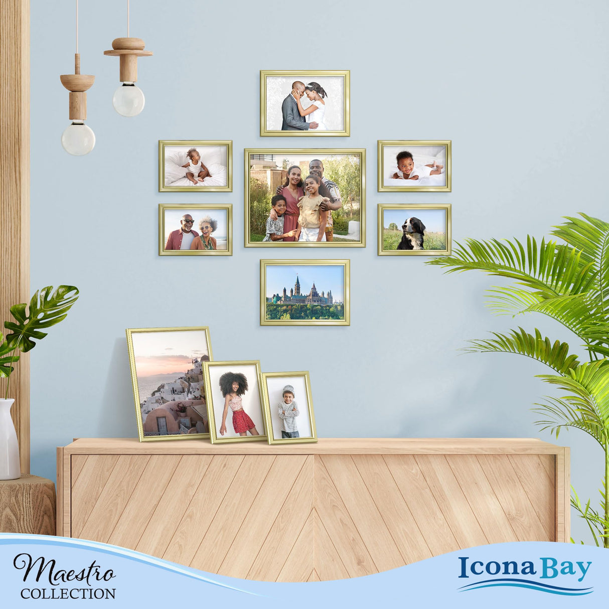 Icona Bay Combination Gold Picture Frames Set - 10 PC (Five 4x6, Three 5x7, Two 8x10), Classy Contemporary Style, Maestro Collection for Wall Gallery Icona Bay
