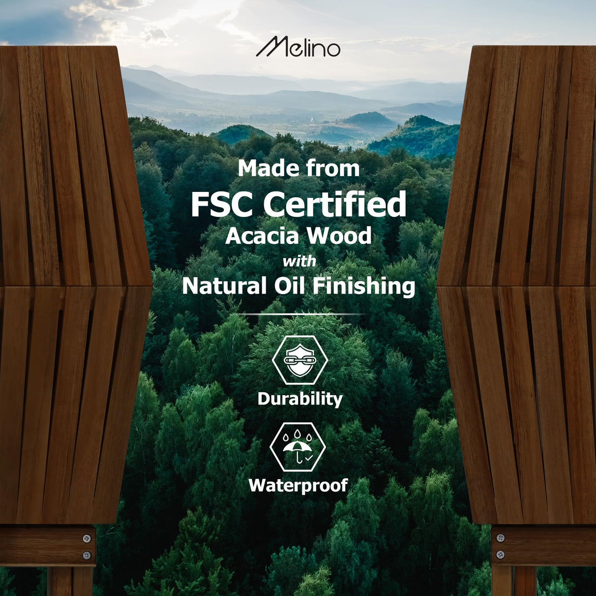 Melino Wooden Folding Table, Acacia Wooden Small Table for Indoor and Outdoor uses, Weather Resistant and Fully Assembled (Chestnut) Melino