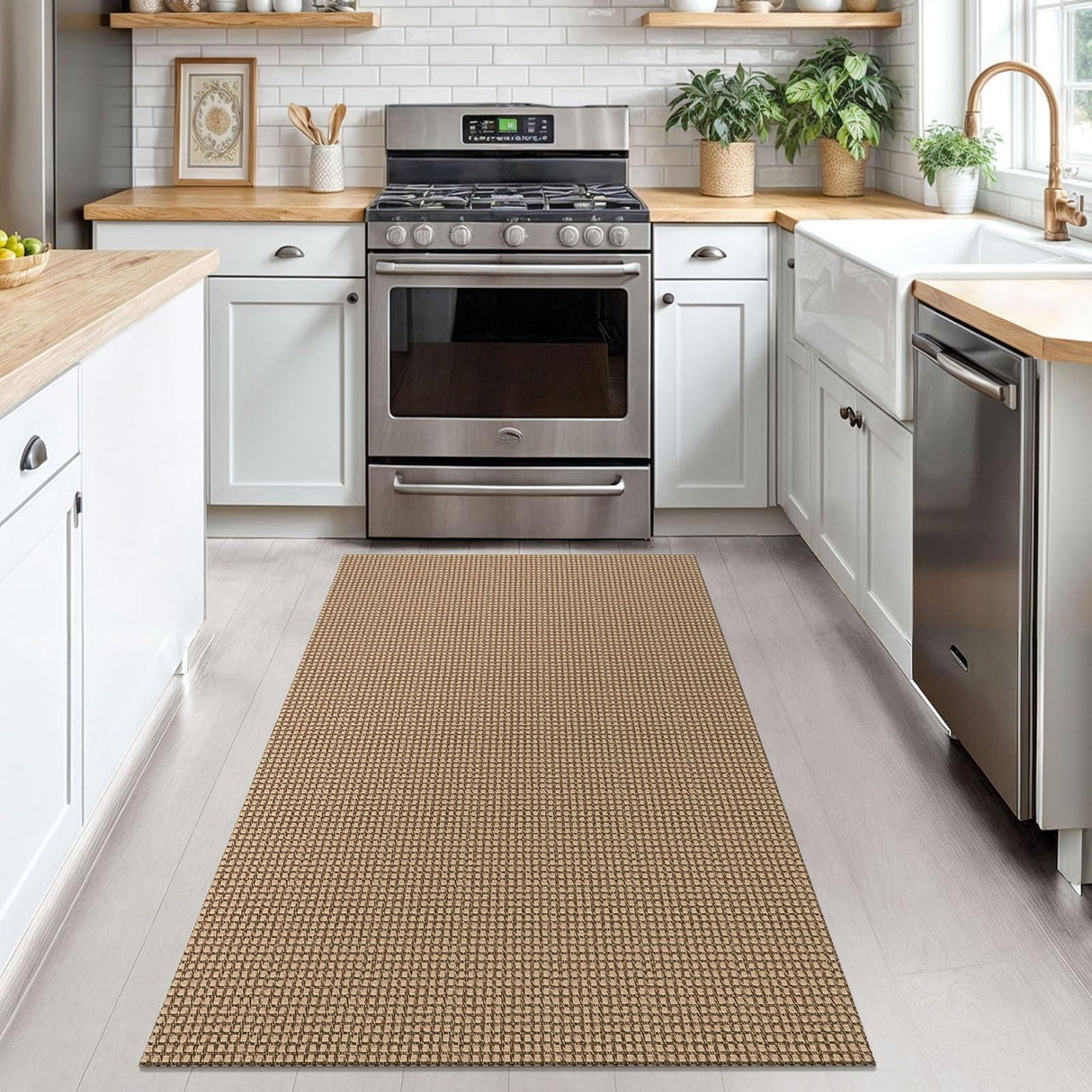 KOZYFLY Boho Rugs for Entryway 3x5 ft Washable Area Rug Non Slip Rubber Backed Entry Rug Woven Indoor Door Mat Cotton Kitchen Rugs Floor Carpet for Entryway, Foyer, Backdoor, Tan/Orange/Brown KOZYFLY