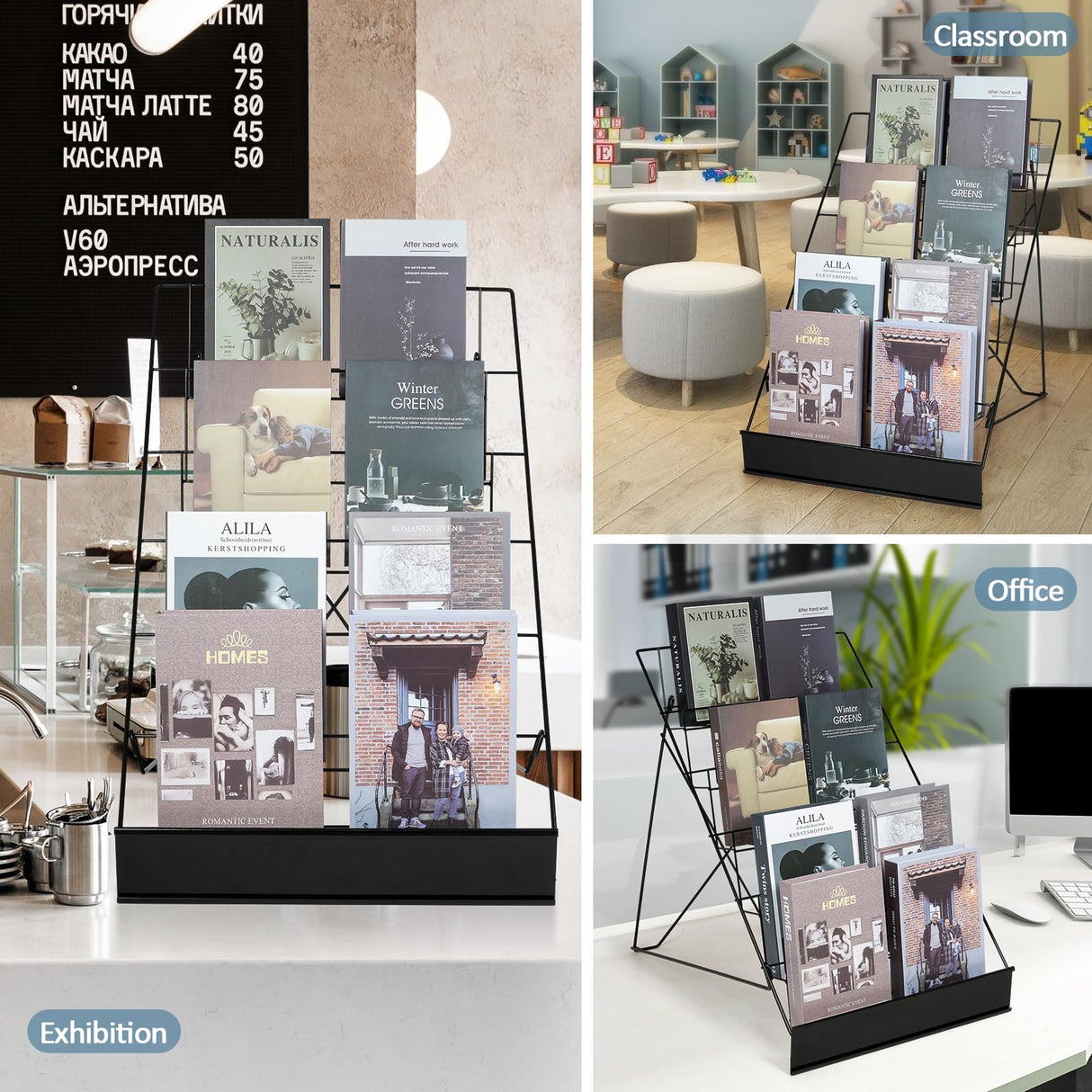 ybaymy 6-Tier 18" Wide Metal Wire Magazine Rack,Table Top Book Display Stand with Sign Channel,Collapsible Commercial Display Holder for Comic,Greeting Card,Literature,Trade Show,Art Print ybaymy