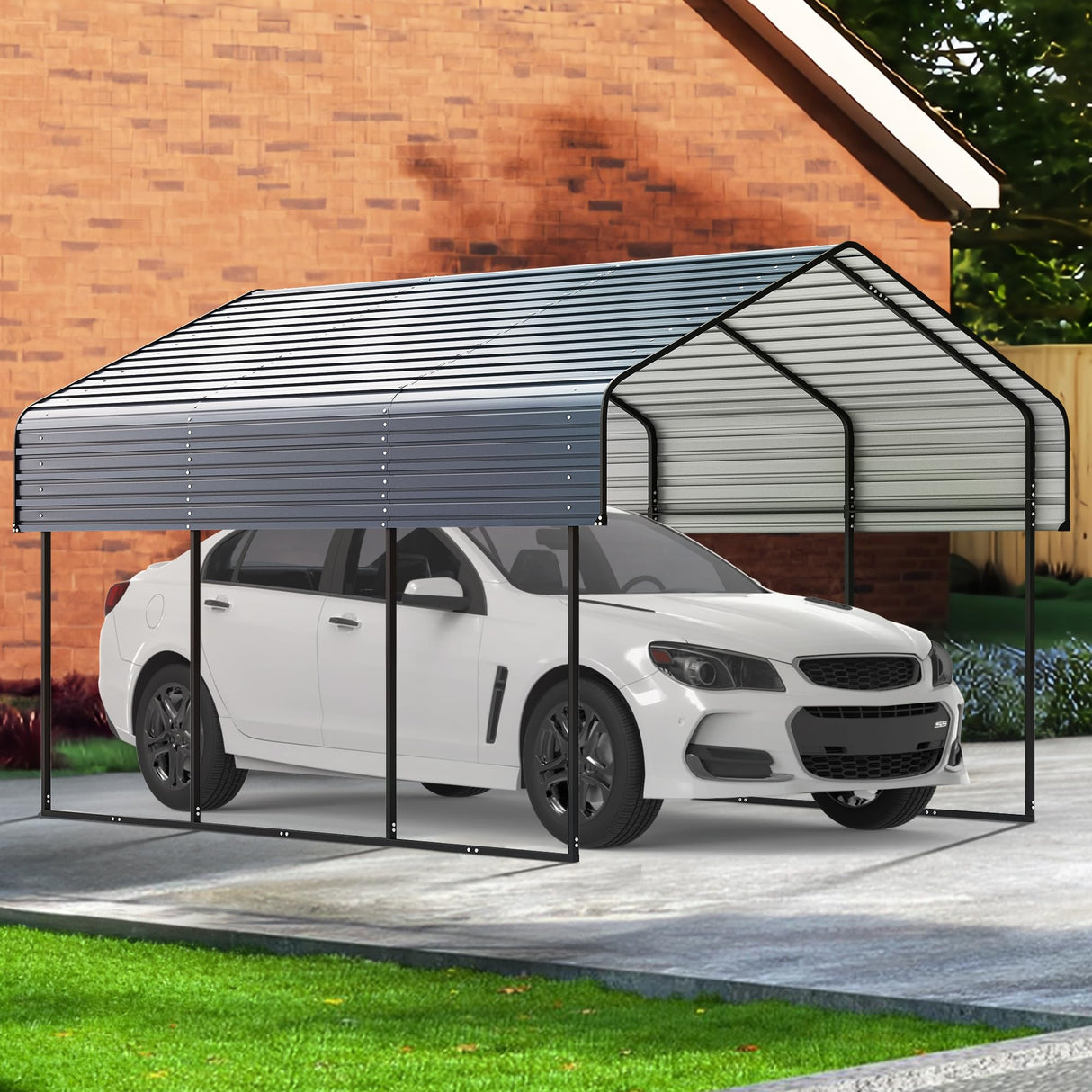10'x15' Heavy Duty Metal Carport, Outdoor Garage Car Shelter Shade with Heavier Metal Frame, Galvanized Metal Roof for Car and Boats, Grey Real Relax