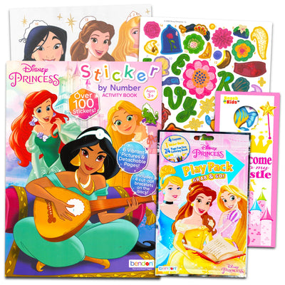 Disney Princess Sticker by Number Book Set for Girls - Princess Activity Sticker Book Bundle with Disney Sticker Mosaic Book Coloring Pages, More | Disney Princess Activity Book for Kids