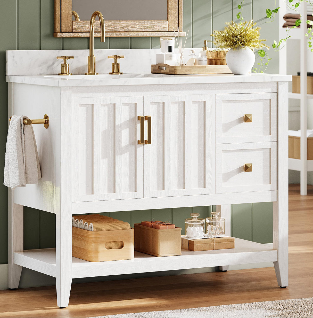 IRONCK Bathroom Vanity with Sink, 36" Farmhouse Bathroom Cabinet with 2 Drawers & Storage for Guest Baths Master Suites or Rental Units IRONCK