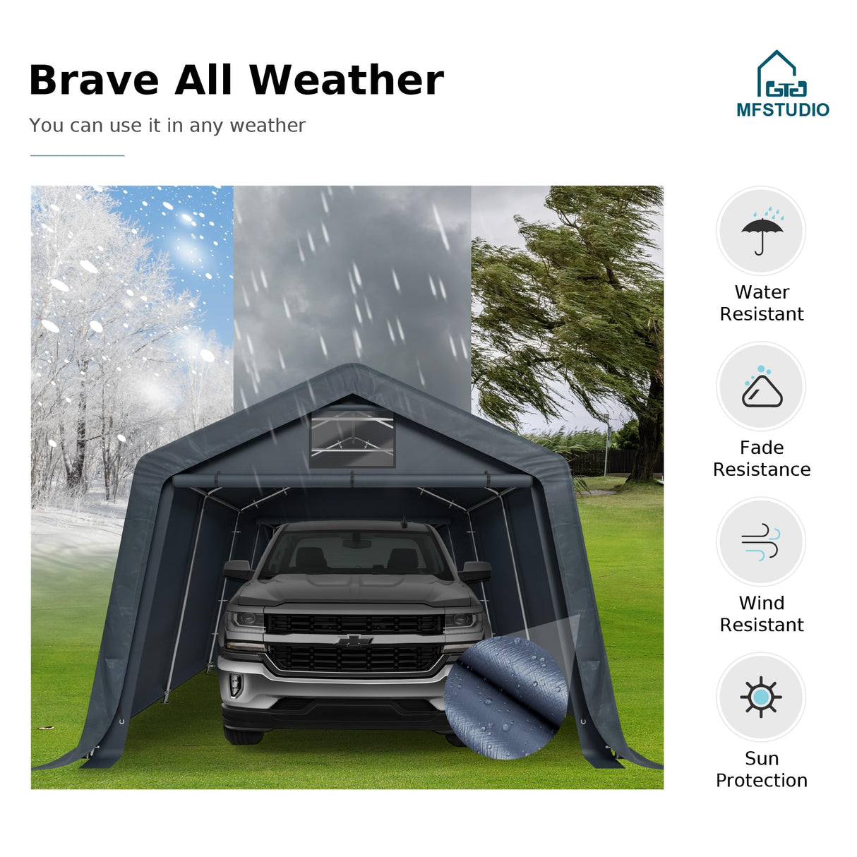 MFSTUDIO Outdoor Carport 13x22 ft, Portable Storage Sheds Shelter Garages Heavy Duty Canopy with Rolled up Zipper Doors, Outside Utility Shed Garage Tent for Boat,Patio Furniture and Tools MFSTUDIO