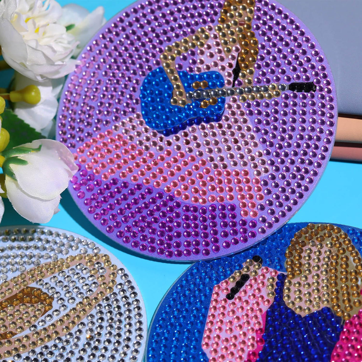 8 PCS Singer Diamond Art Coasters Kits, Pop Star Diamond Painting Coasters with Holder Set of 8, DIY Drink Coasters Art Crafts Supplies for Adults Cup Mat for Home Decor House Warming Gifts Non-Slip YSUNETER